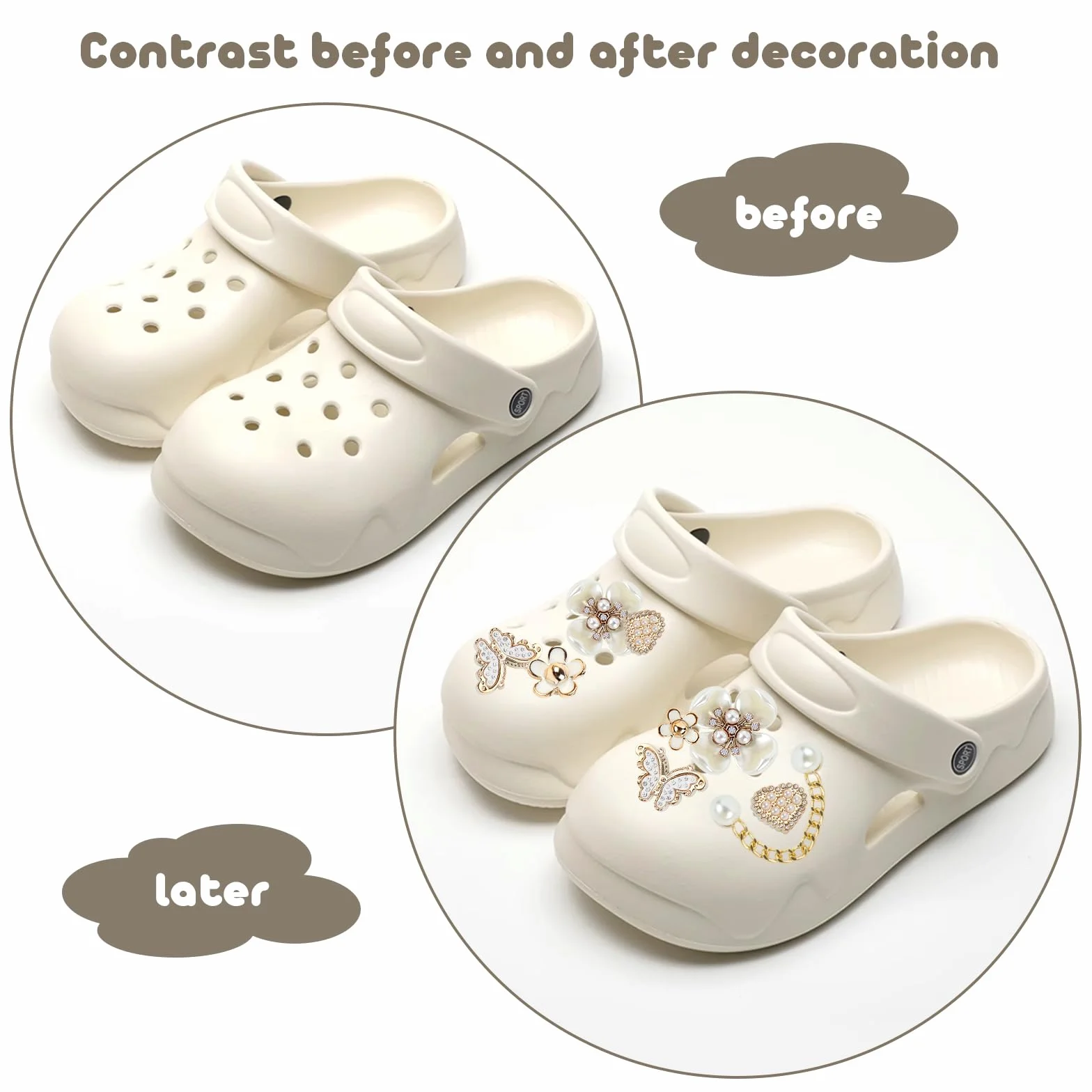 Crocs zestaw zawieszek do butów, 24 sztuki, brokatowe, zdejmowane akcesoria do butów, z PCW, do samodzielnego wykonania, z kwiatem, perłą, motylem, dla dzieci, dziewcząt, kobiet