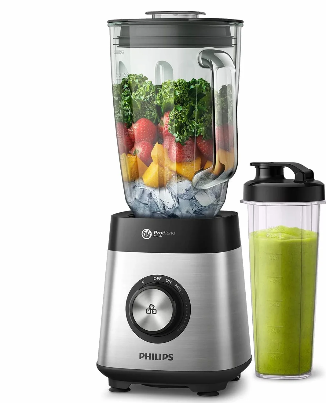 Philips Blender kielichowy 1000 W Szklany dzbanek 2 l Technologia ProBlend Crush HR3573/90