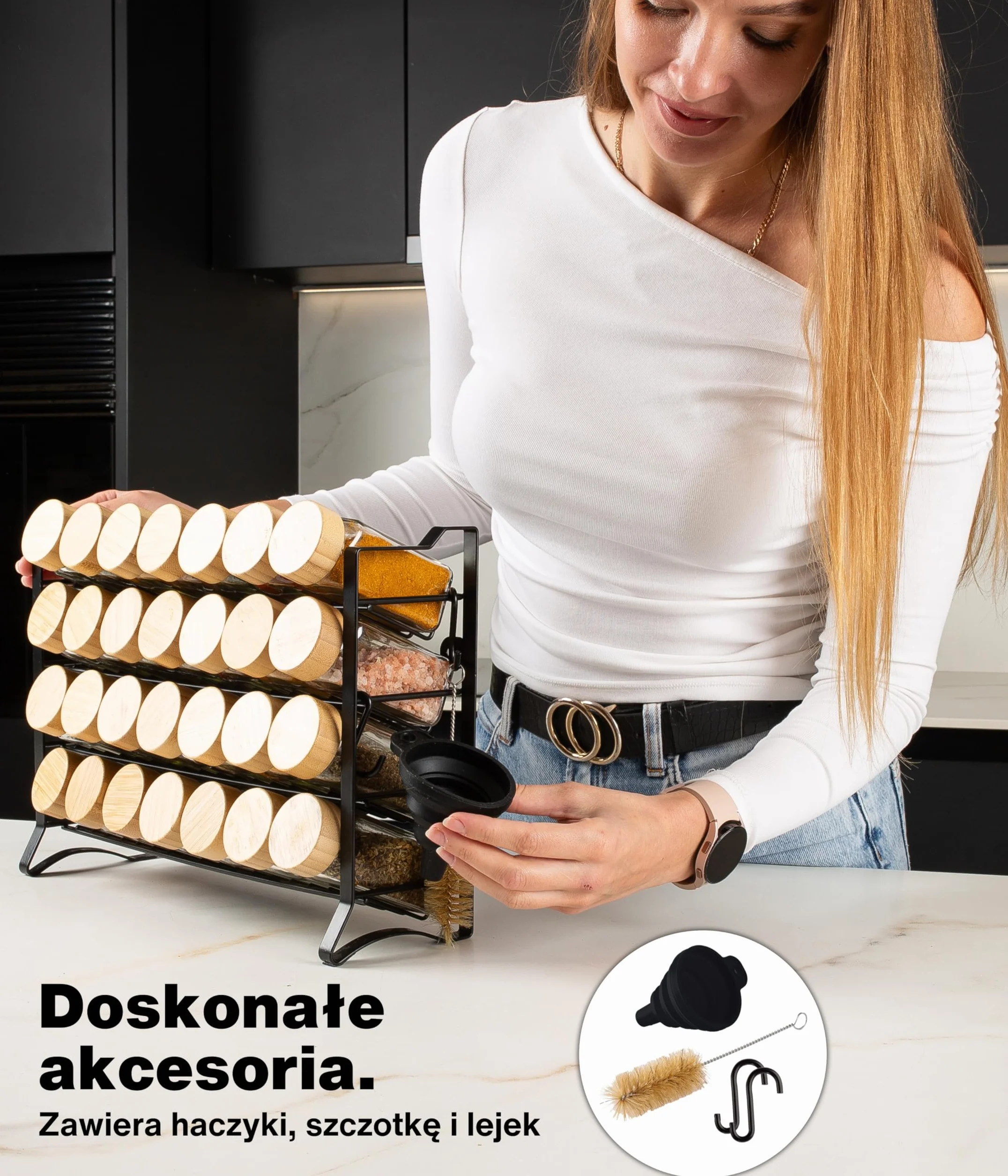 Deco haus Stojak na Przyprawy 4-poziomowy Metalowy Organizer Kuchenny 28 Słoiczki Czarny