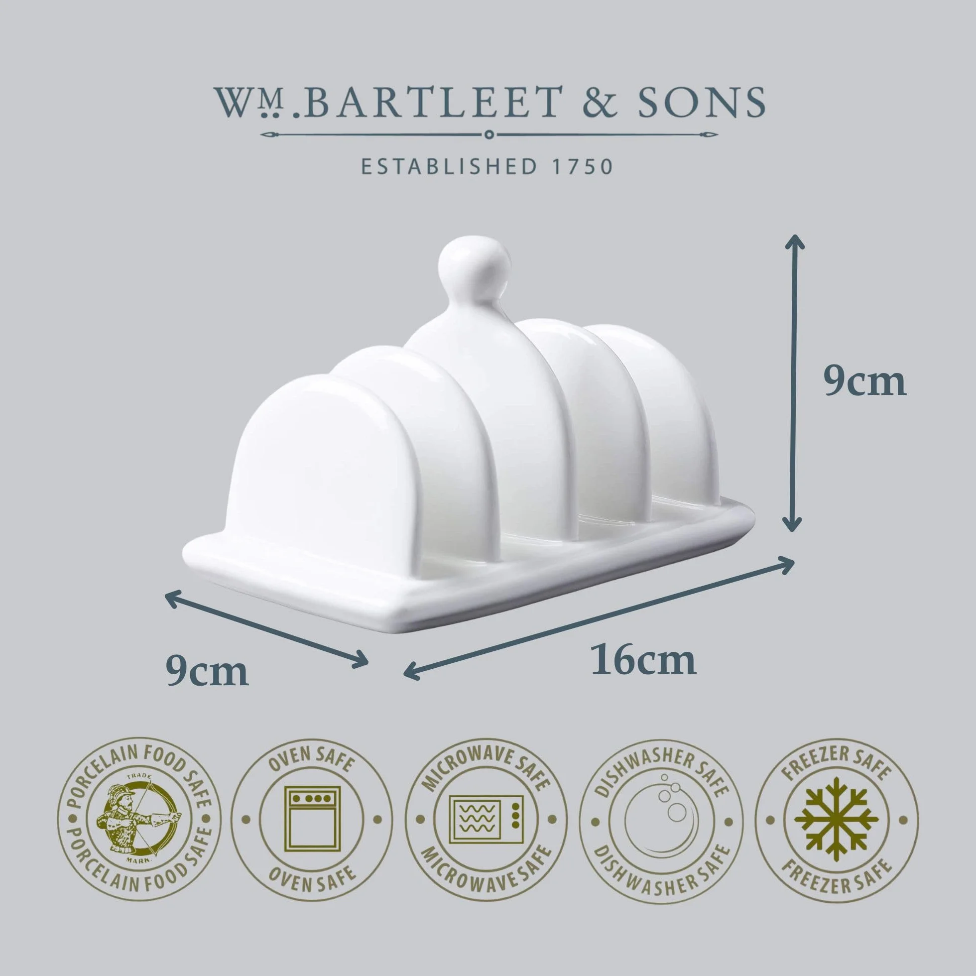 WM Bartleet & Sons 1750 T304 tradycyjny stojak na tosty z porcelany 4 otwory biały