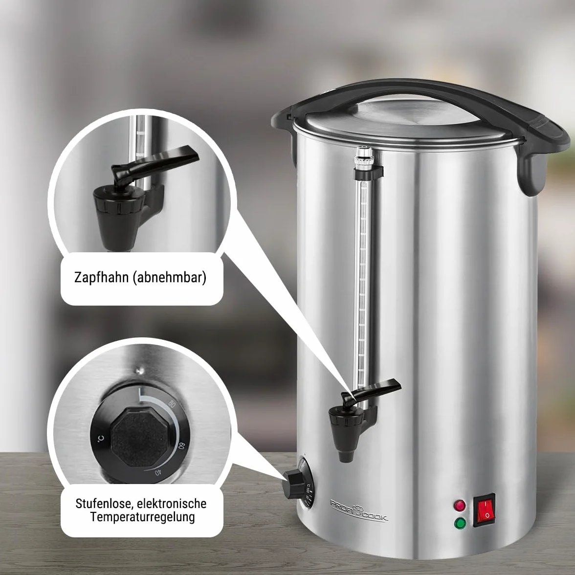 ProfiCook PC-HGA 1196 - Dozownik gorących napojów - Zbiornik automatyczny 7 L - Stal nierdzewna - 1500 W - Kolor srebrny