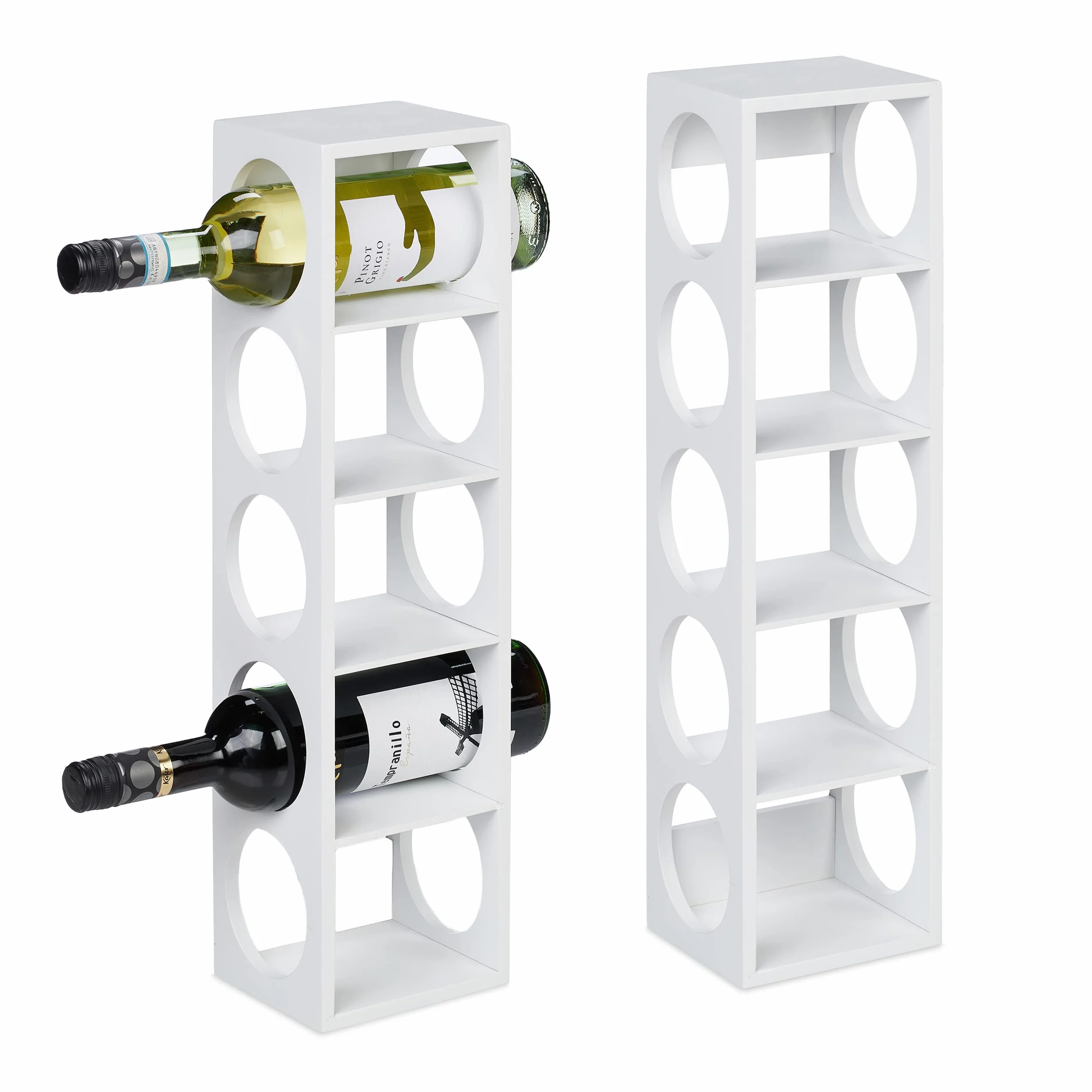 Relaxdays Stojak na wino bambusowy na 5 butelek zestaw 2 szt. 53x14x12 cm biały
