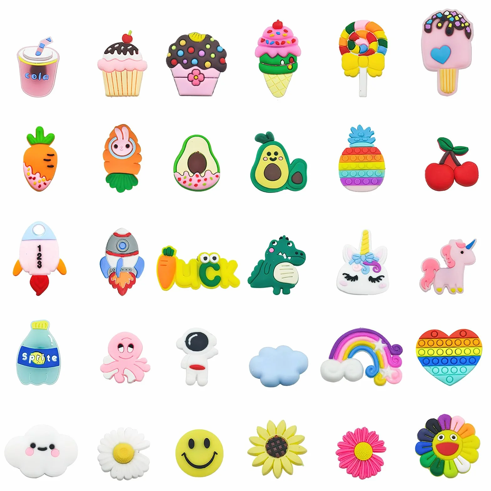 30 sztuk przypinek Croc, dekoracja z kreskówki, zdejmowane charmsy i szpilki, zawieszki do butów, akcesoria do chodaków, akcesoria DIY, dekoracja, imprezy dla dzieci, dla chłopców i
