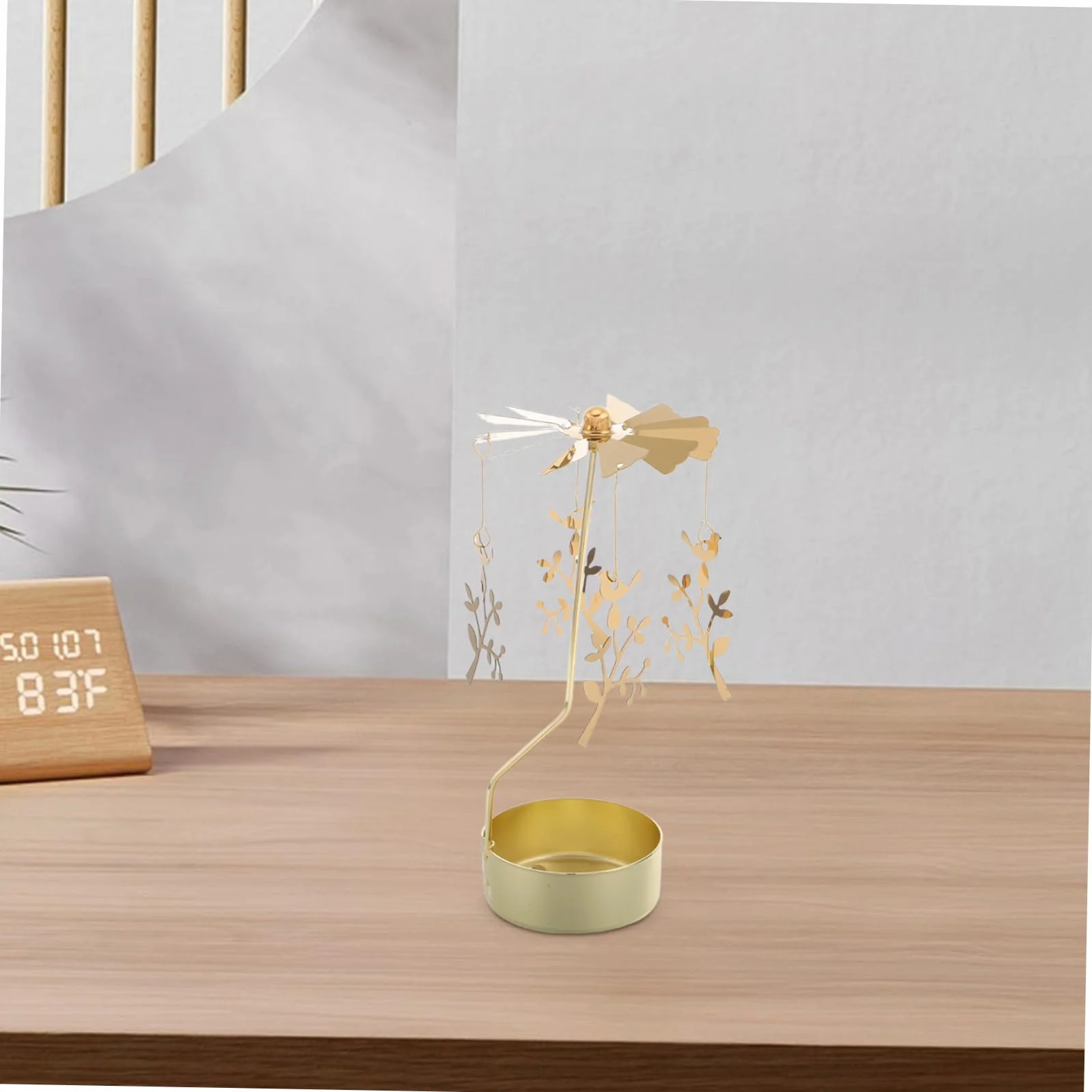iplusmile Świecznik Obrotowy Świeca Wystrój Domu Świeczki Typu Tealight Świąteczny Posiadacz Świecy Herbata Świeca Wiatrak, Świecznik Metalowy Wirujący Wiatrak Kute Żelazo Złoty