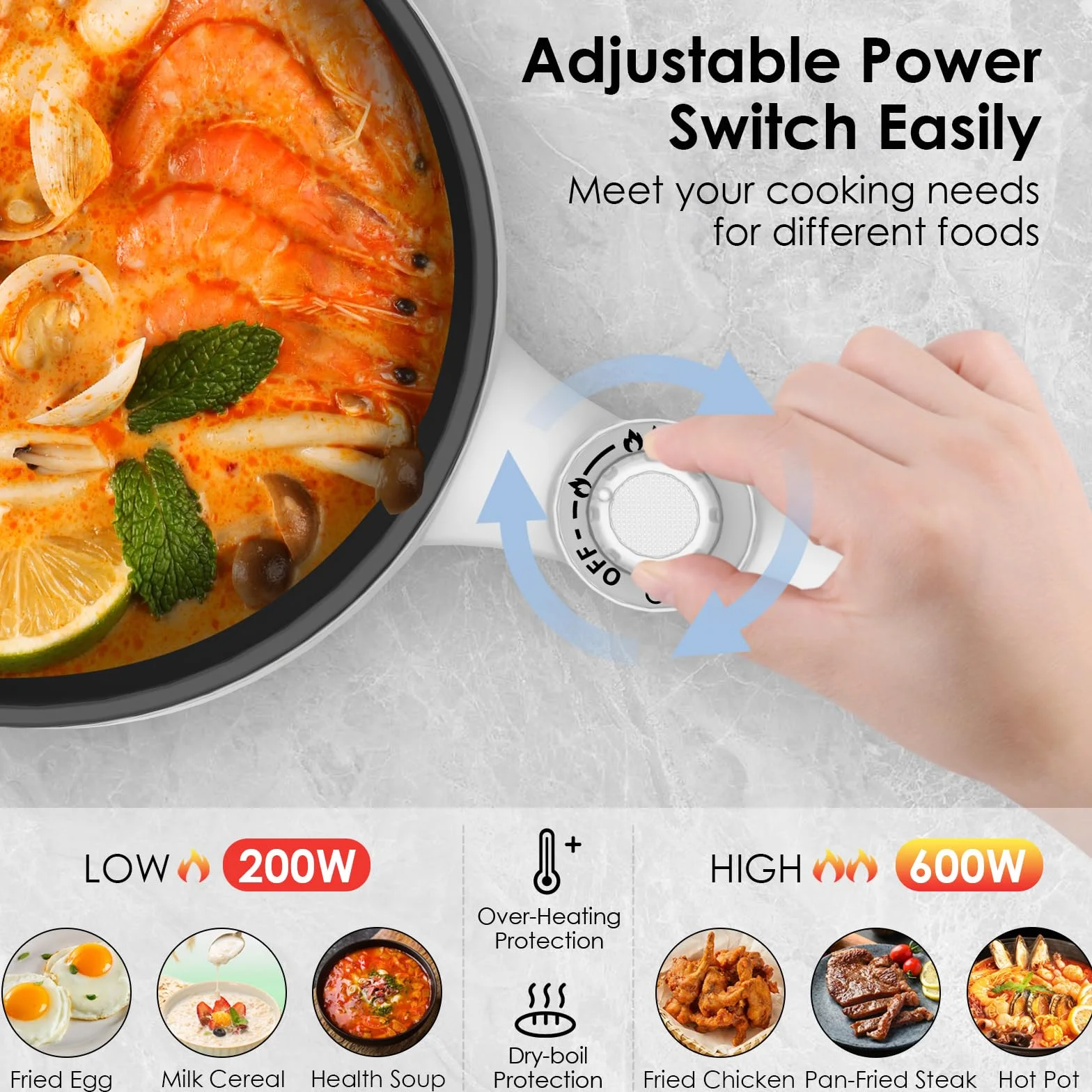 Audecook Elektryczna patelnia Hot Pot 1,7 l 20 cm nieprzywierająca przenośna mini wielofunkcyjna kuchenka