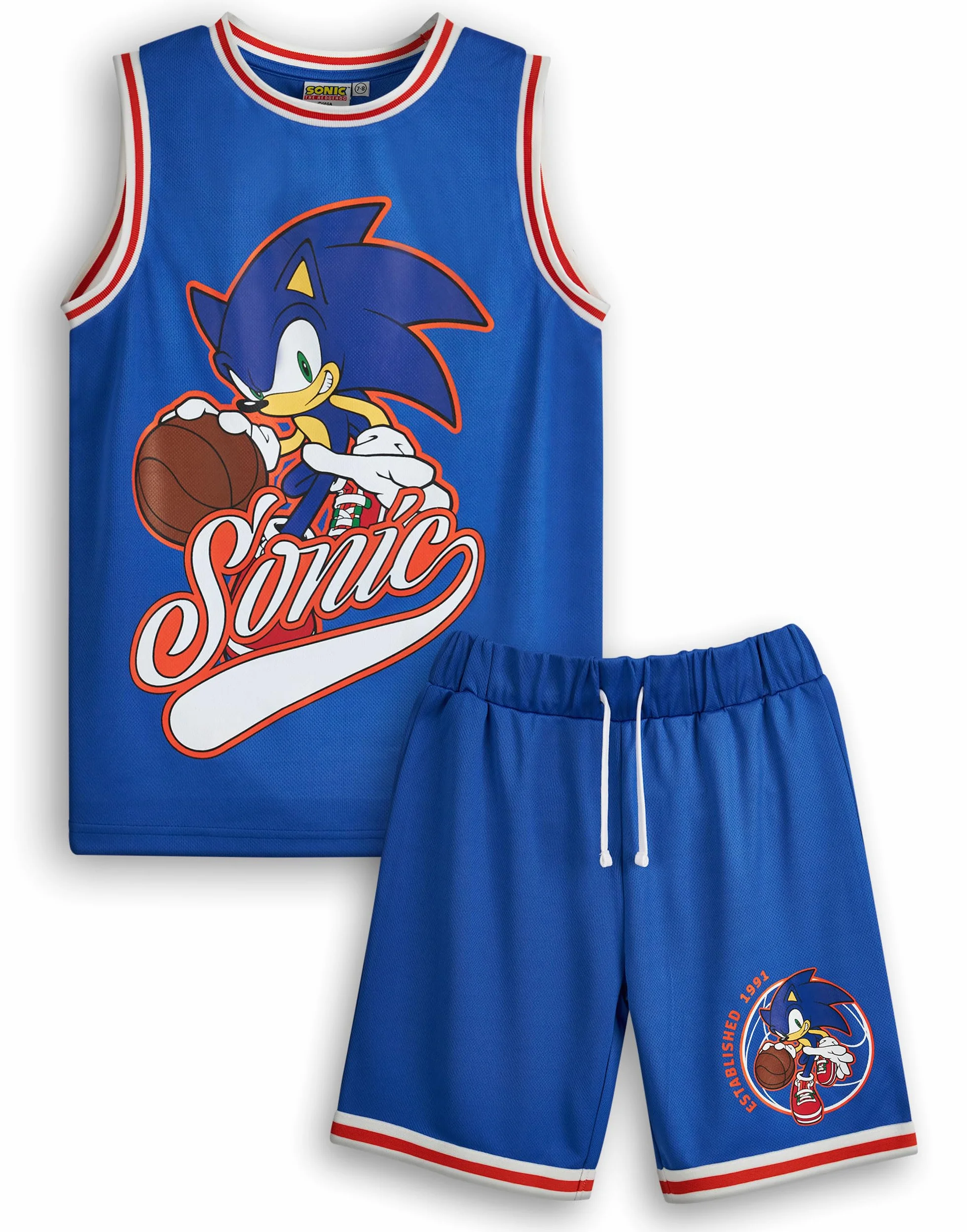 Zestaw koszulek i spodenek do koszykówki dla chłopców Sonic the Hedgehog | Kompletny dwuczęściowy strój sportowy dla dzieci w kolorze niebieskim | Zestaw dla dzieci