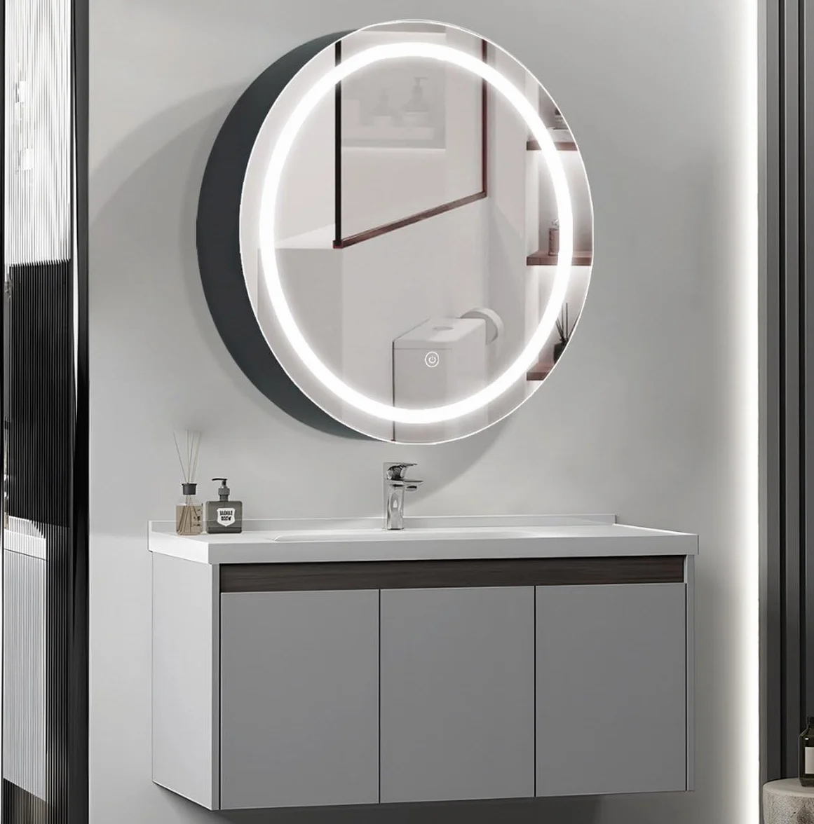 SensaHome Szafka z lustrem z oświetleniem LED - Szafka łazienkowa - 3 kolory LED - 60x60cm