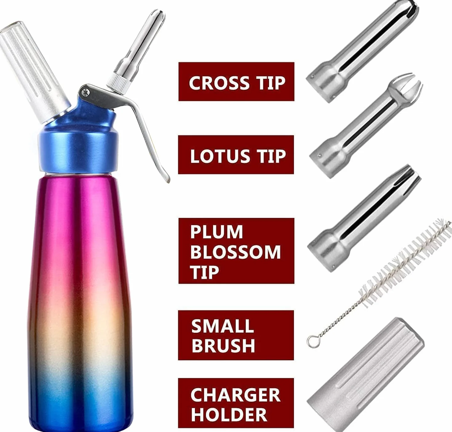 Comforty Dozownik do śmietany 500 ml ze stali nierdzewnej, profesjonalny syfon do śmietany z aluminiowym korpusem + 3 dysze i 1 szczotka do czyszczenia deserów, ciast