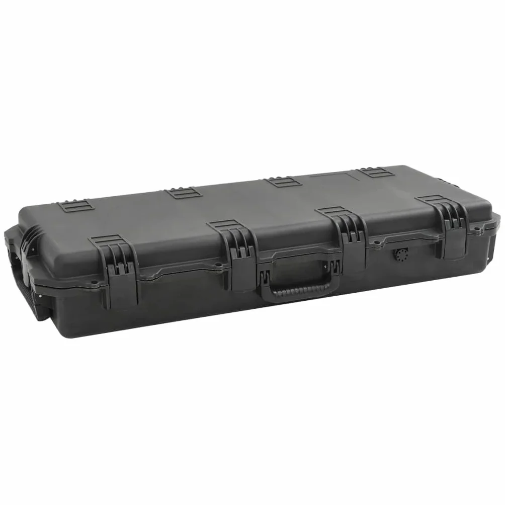 Czarna walizka transportowa z polipropylenu i ABS, do podróży samolotem, twarda obudowa z wkładką z pianki, zawór ciśnieniowy, 100,5 x 42 x 17 cm, zamykana, do użytku na zewnątrz i do