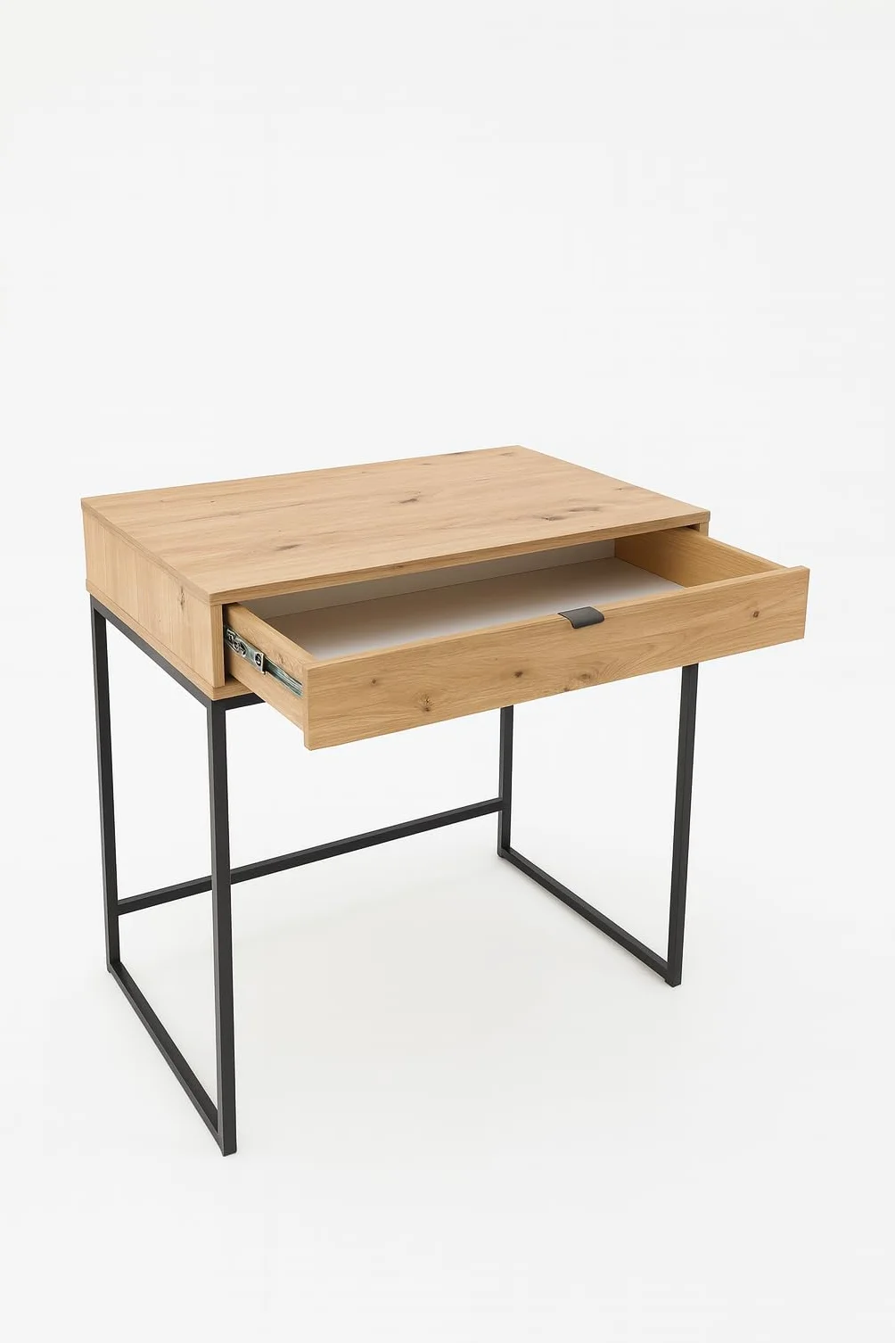 Stolik Konsolowy z Szufladą 80x50x76 cm Toaletka Dąb Artisan Czarna Metalowa Rama Loft