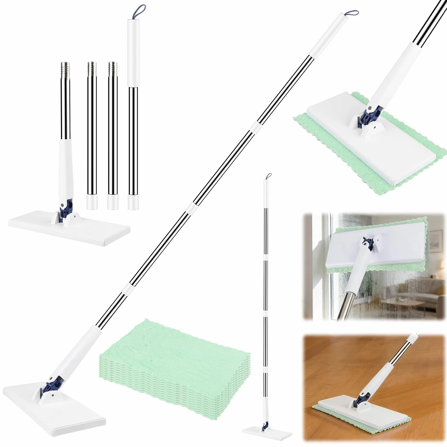 Dfydghb mop z systemem zaciskowym i zaciskiem, mini mop z automatyczną wymianą ściereczek, bez mycia rąk, 1 przycisk wymiany, 10 ścierek z mikrofibry wielokrotnego użytku do podłóg, płytek, łazienki