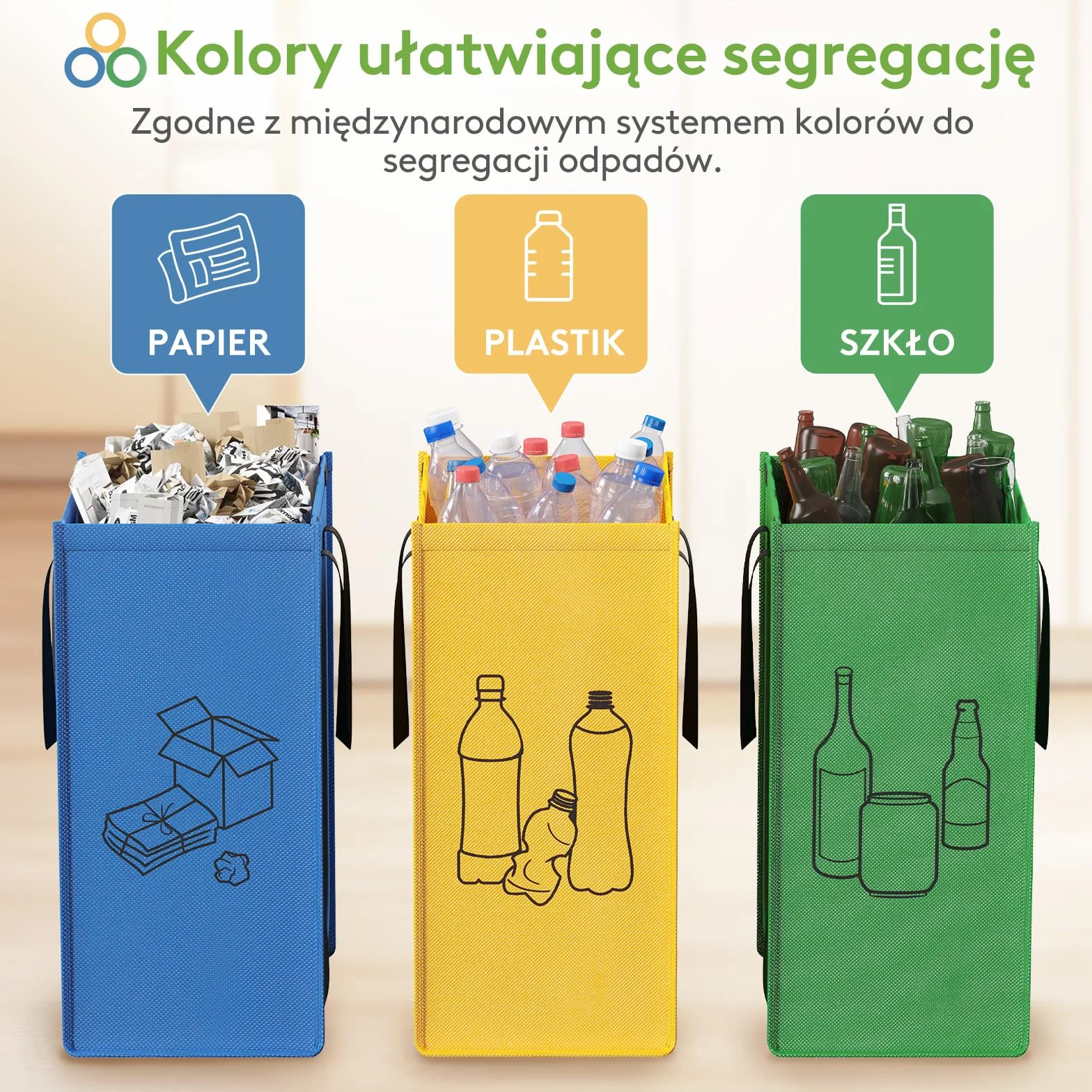 Lifewit System segregacji śmieci 3 przegródki 3 x 75 l pojemnik na odpady papier szkło plastik
