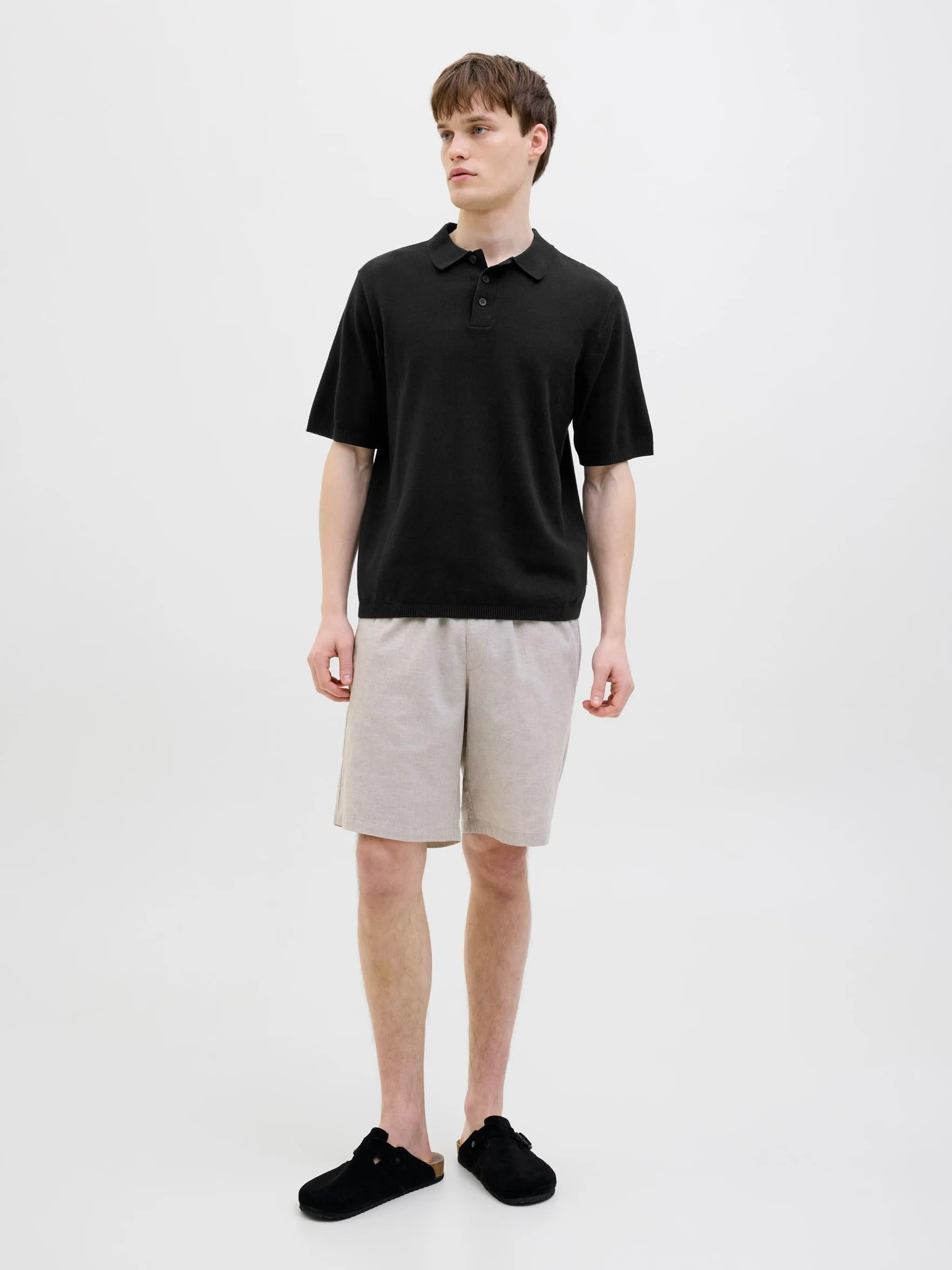 JJ REBEL Jrebcallum Knit Polo Ss męska koszulka polo, czarny, L