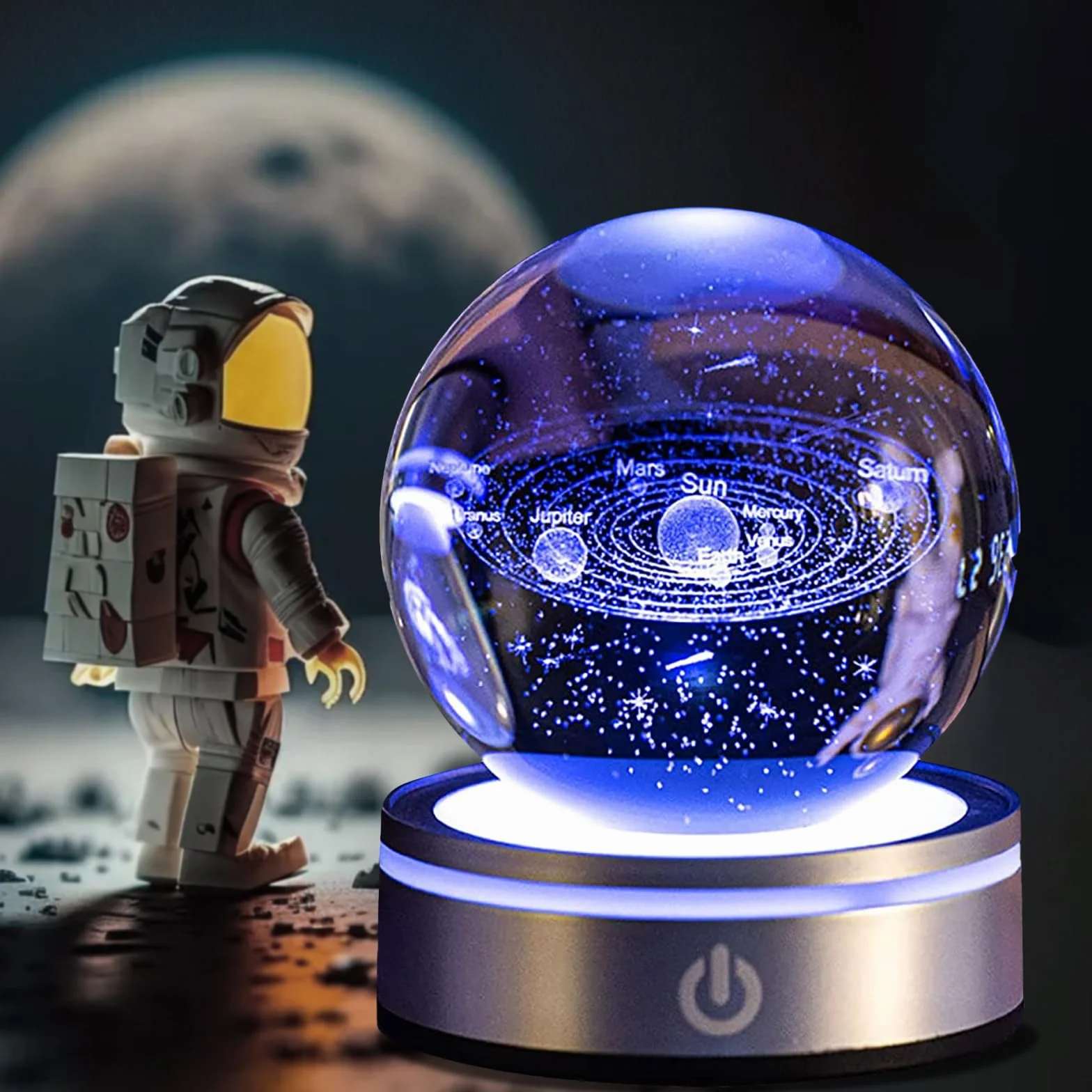 GAESHOW Szklana kula 3D Układ Słoneczny 8cm z podstawą lampy LED