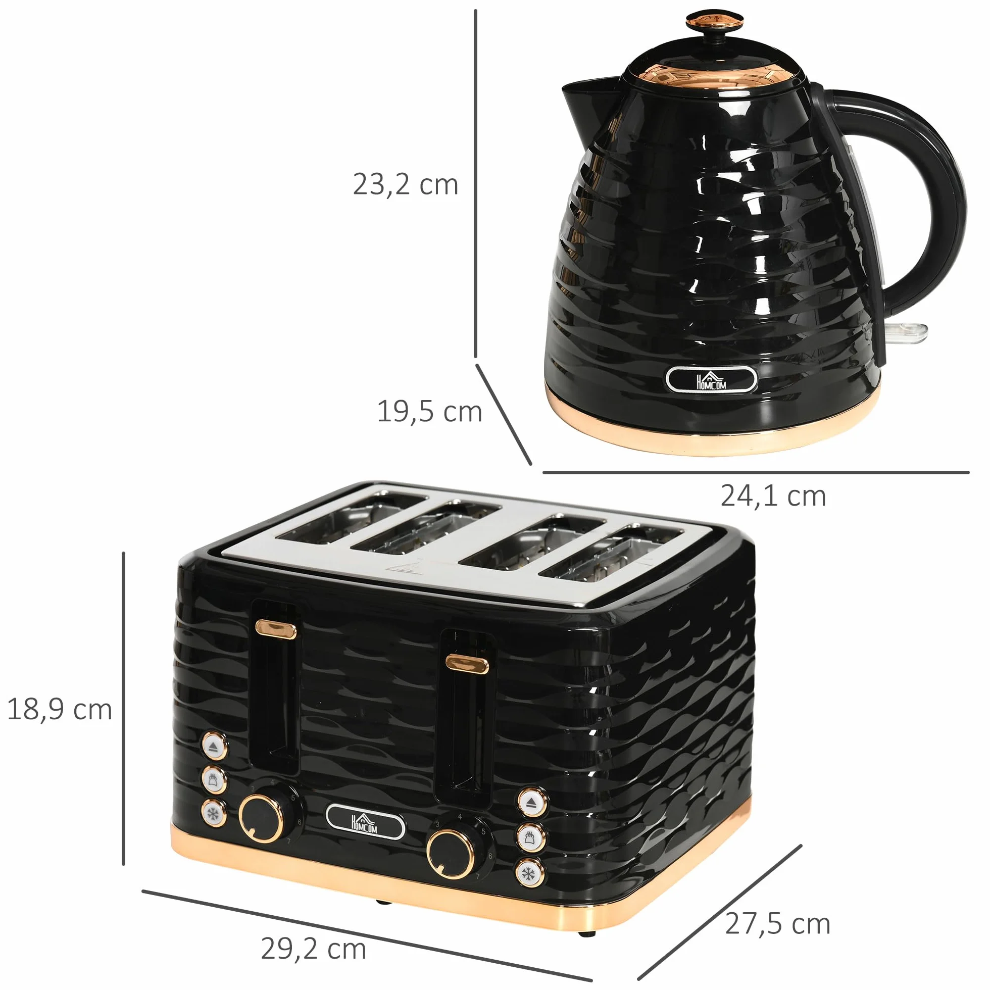 Czajnik 1,7L i toster na 4 kromki, czarny zestaw