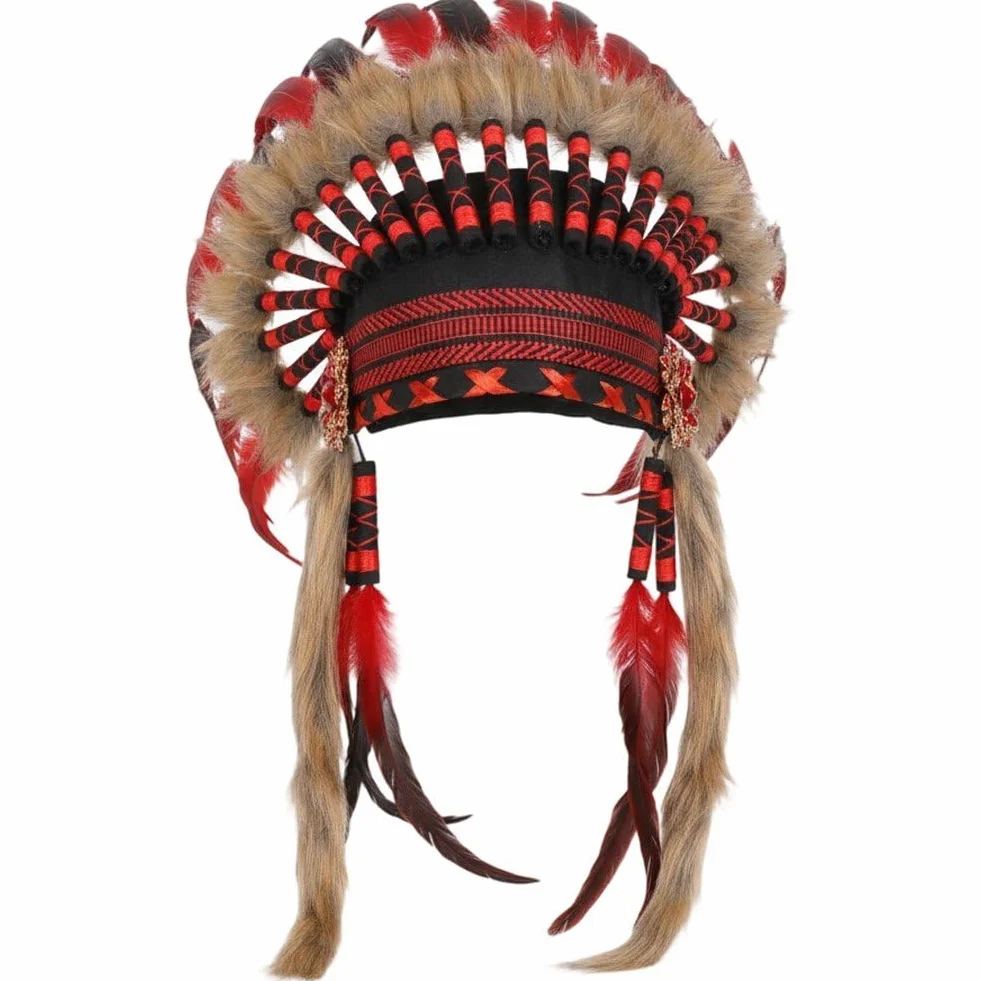 Dianzan Amerykańska ozdoba głowy unisex indiańska opaska na czoło indiańska czapka z piórem amerykańska Warbonnet ozdoba głowy kapelusz na karnawał, imprezy tematyczne