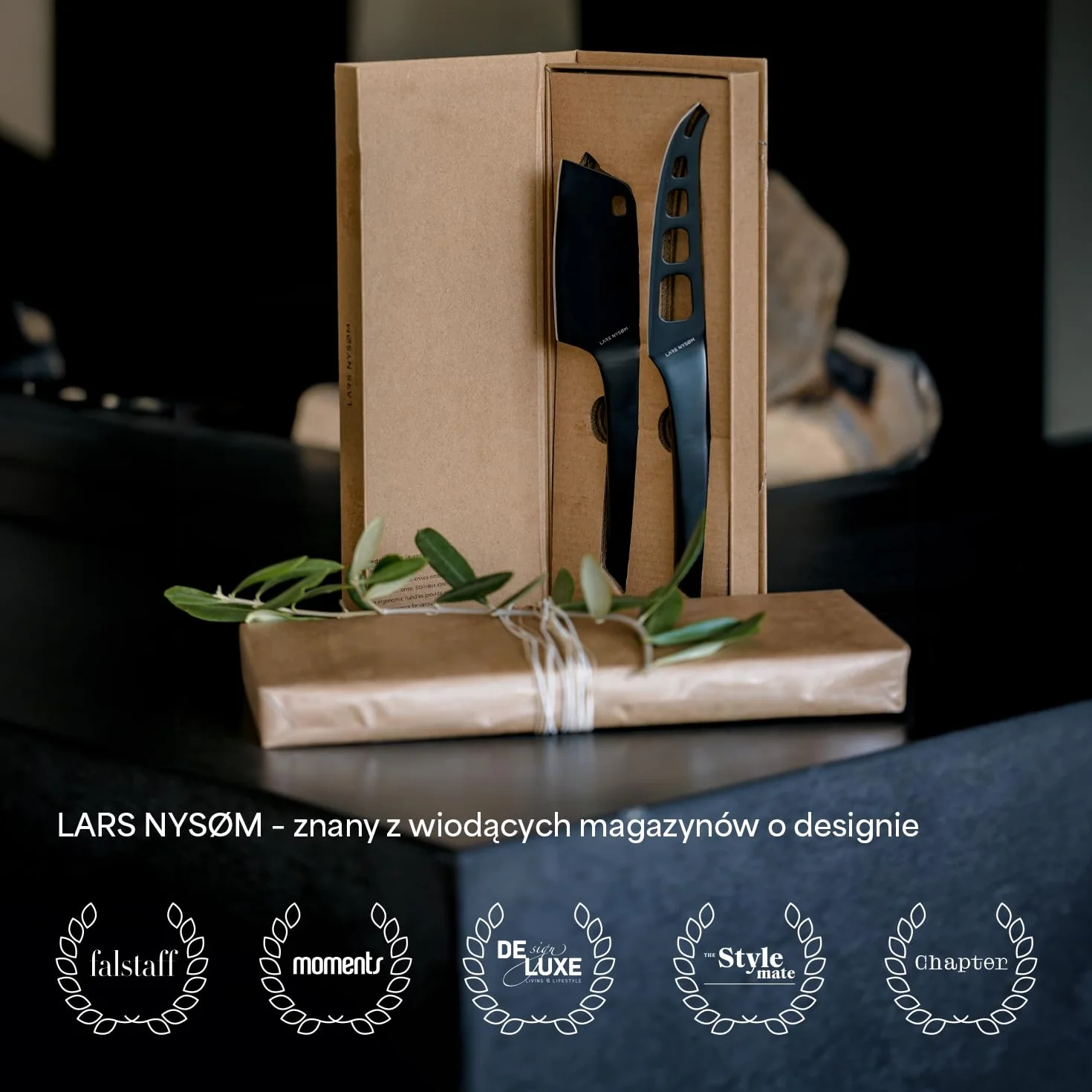 LARS NYSØM Zestaw noży do sera ze stali nierdzewnej 2 szt. Carbon Black