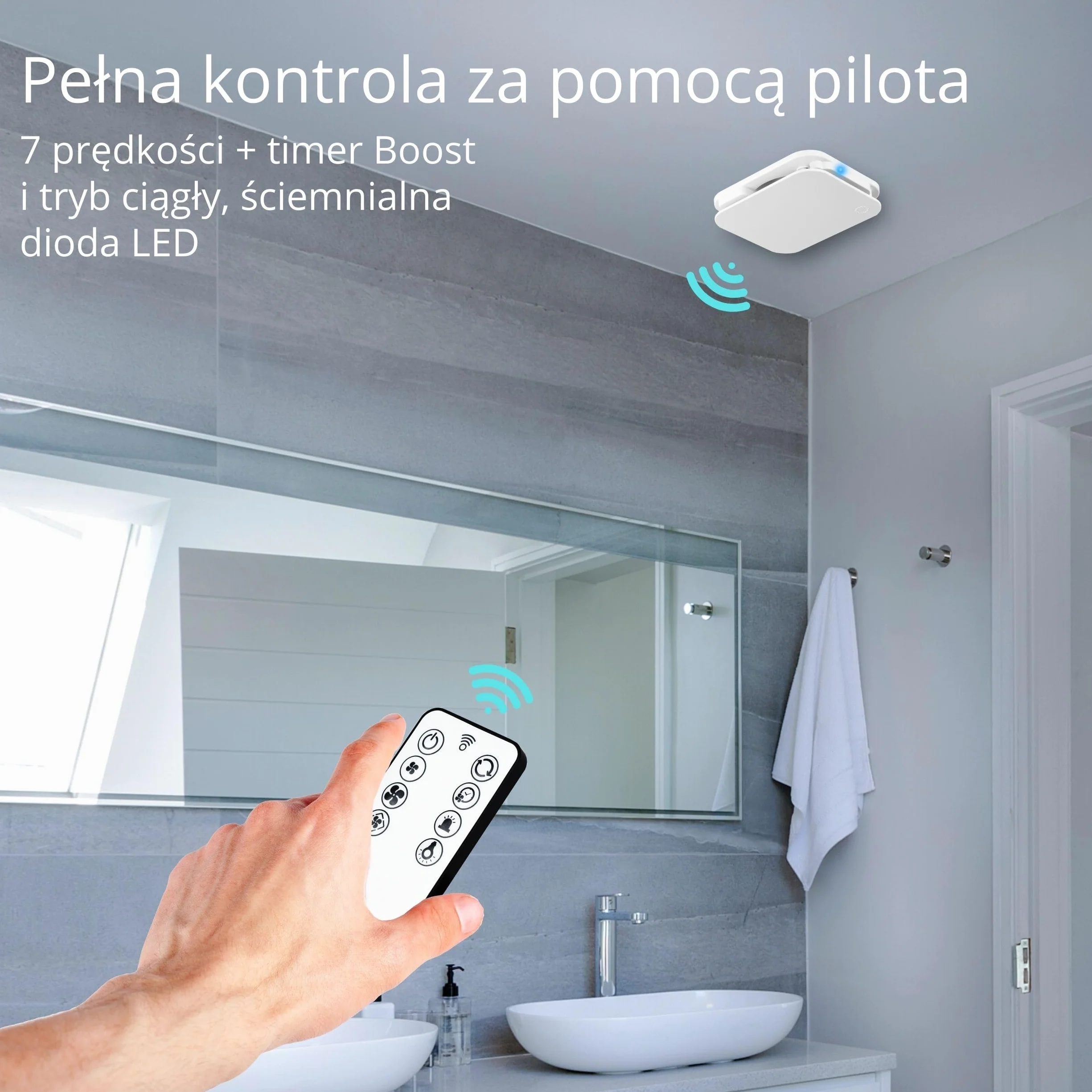 Turbionaire Trend Plus 100 WM – Wielofunkcyjny Wentylator Łazienkowy z Pilotem, Silnik DC Brushless, 7 Prędkości + Tryb Boost, Timer, Zawór Zwrotny, 85 m³/h, Cichy, Ø100 mm, Gwarancja 3