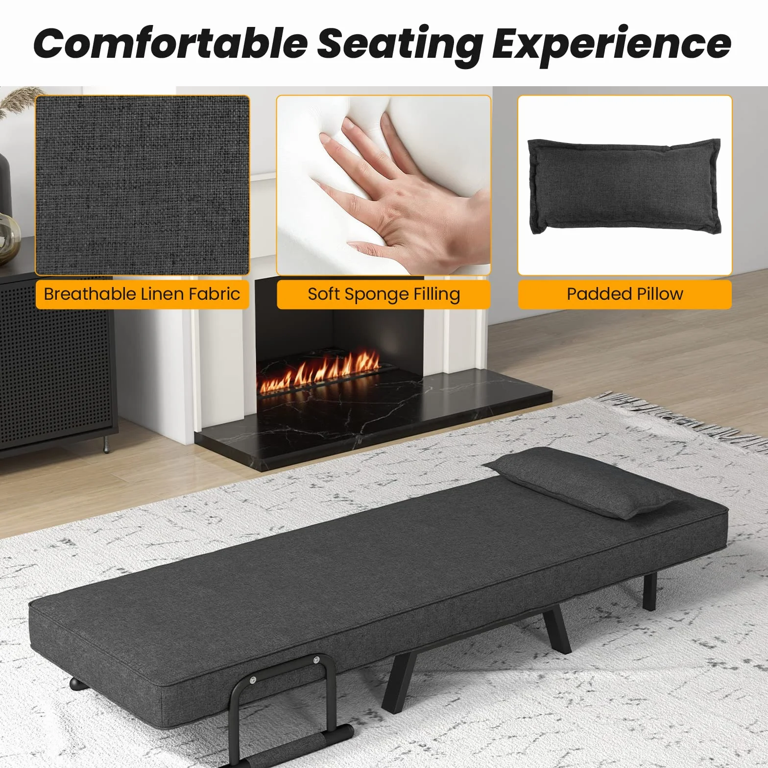 LIFEZEAL Sofa Składana Wielofunkcyjna do Spania - Fotel z 5-Stopniową Regulacją Oparcia, Poduszkami, 150 kg, Szary