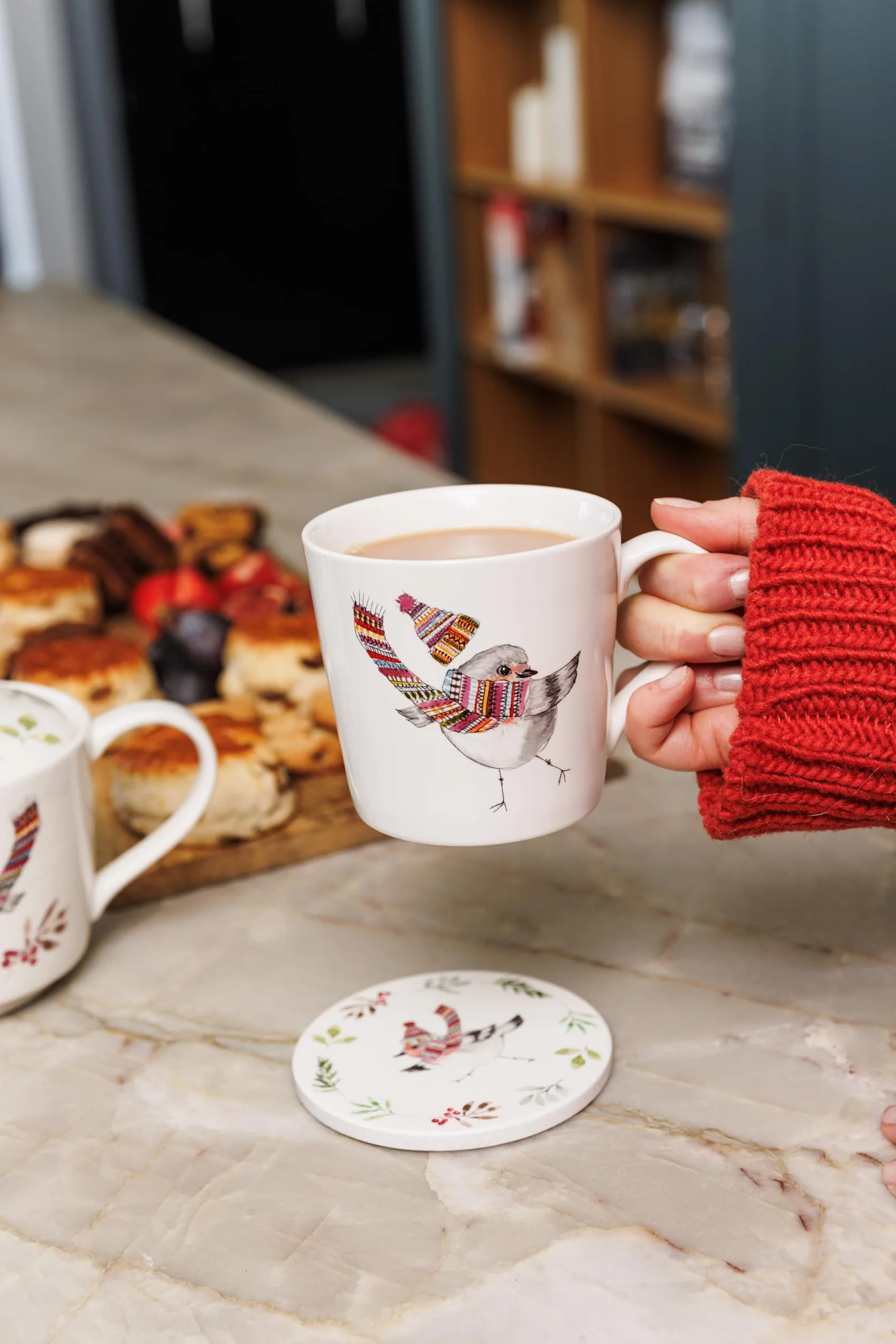 Mikasa Tipperlyhill Robin Ceramiczny zestaw kubków i podstawek, 380 ml, w pudełku prezentowym