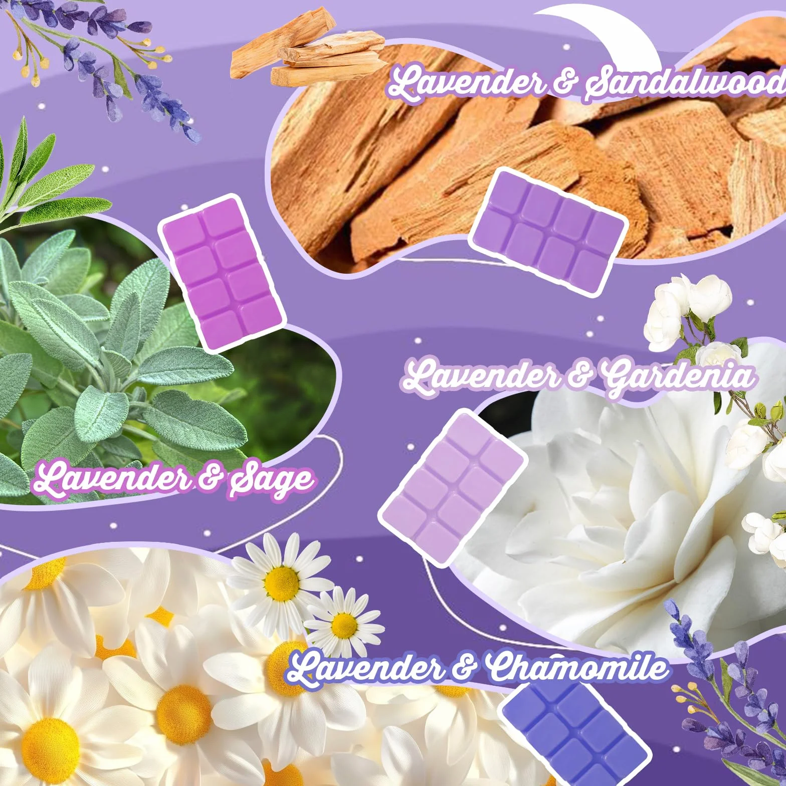 SCENTORINI Wosk zapachowy, pachnące bloki woskowe do spania, pachnące wosk kostki, zapach lawendy, wosk sojowy, odpowiedni do zapachu sypialni, wnętrz, domu