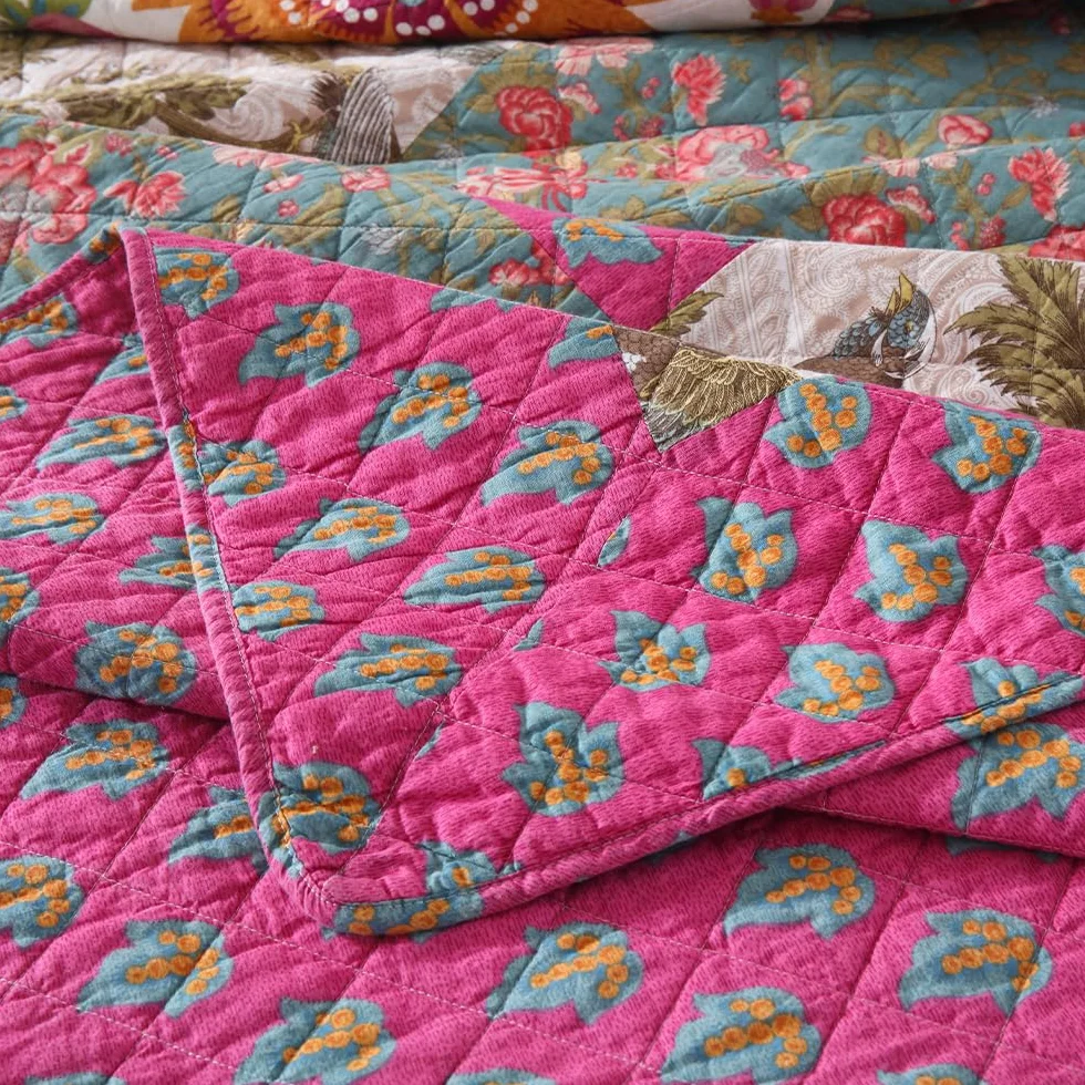VISIMISI Narzuta na łóżko bawełniana 220 x 240 cm patchwork kolorowa pikowana
