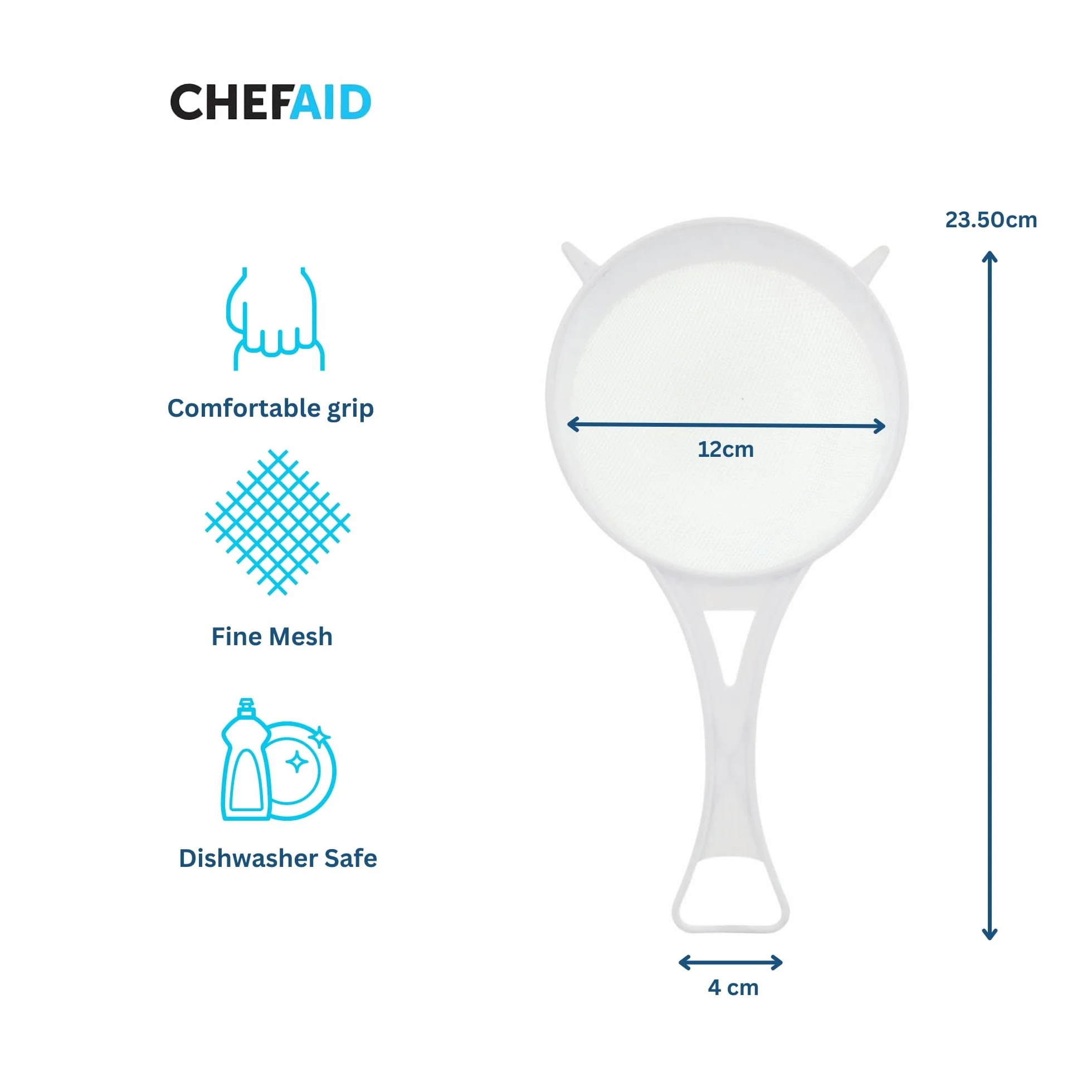 Chef Aid Nylonowe sitko 12 cm białe do odcedzania warzyw owoców sałatek bez BPA