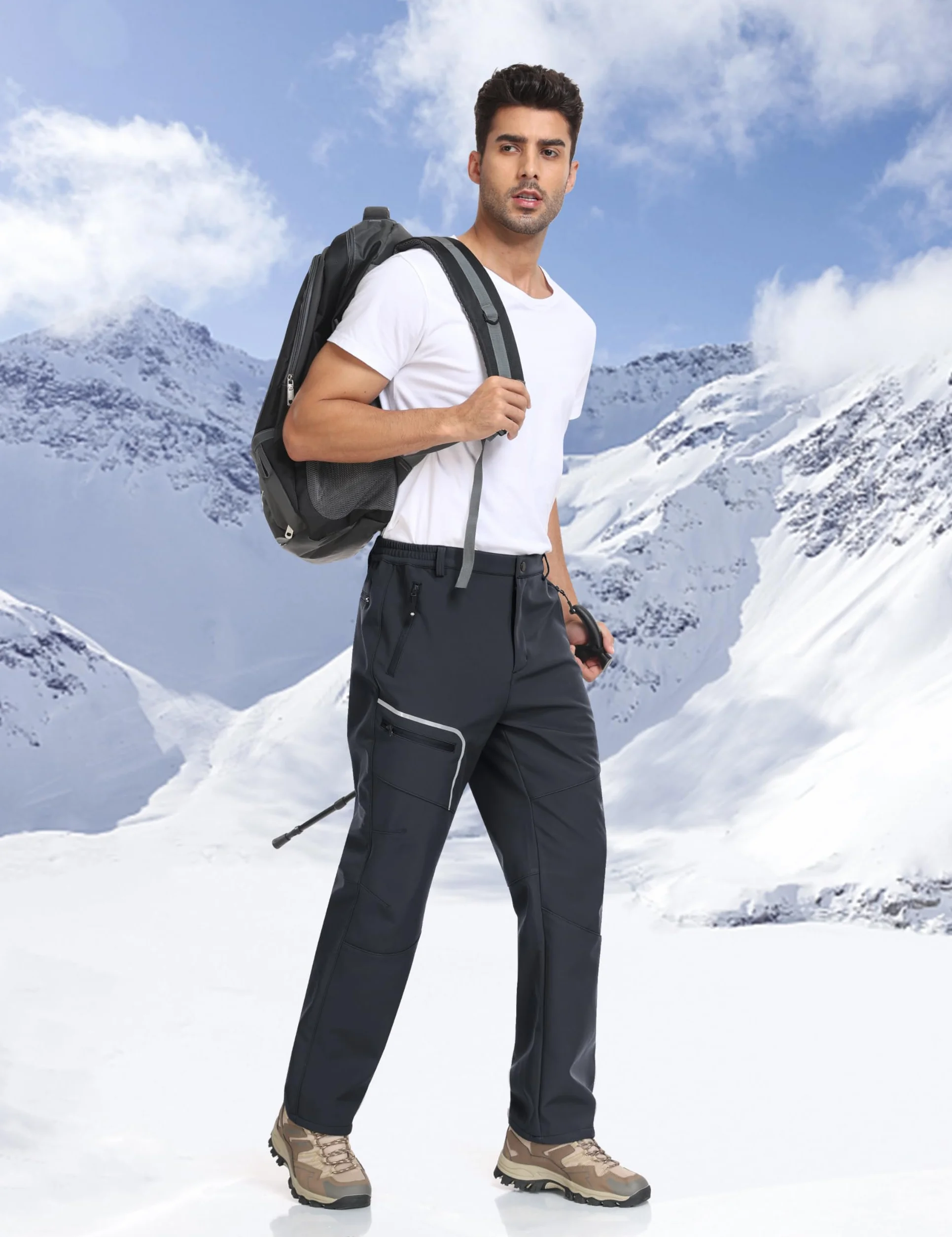 MoFiz Męskie spodnie trekkingowe z ciepłą podszewką, wodoszczelne, spodnie narciarskie, softshell, wiatroszczelne, spodnie robocze na zimę