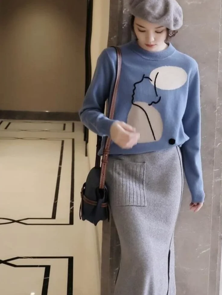 Sweter damski sweter damski sweter dzianinowy odzież zimowa damski sweter modny okrągły dekolt sweter gruby sweter z długim rękawem top nowy na Boże Narodzenie sweter