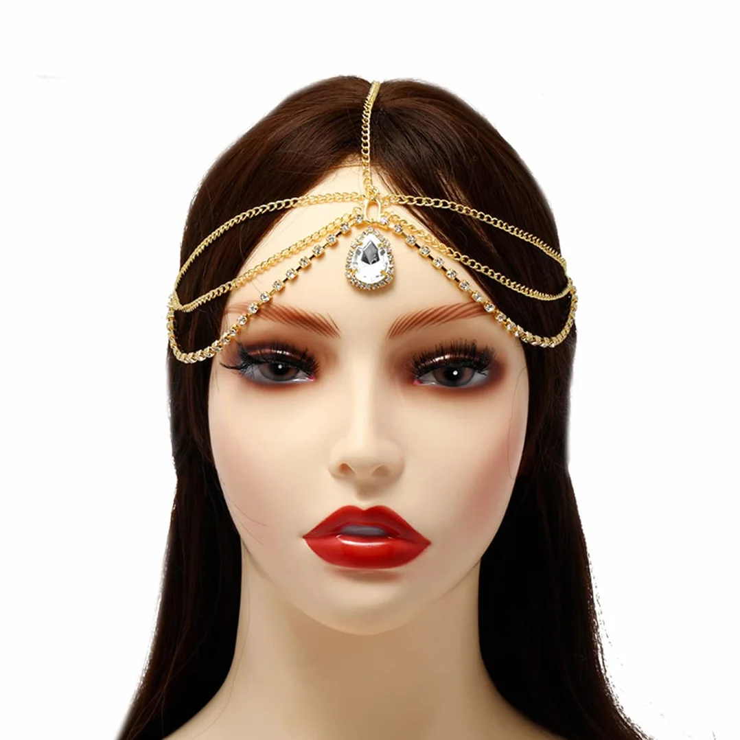 Złoty Łańcuszek Na Głowę Biżuteria Styl Boho Opaska Perła Żołędzia, Łańcuszek Do Włosów Dla Kobiet i Dziewcząt (2 Złoto i Srebrne)
