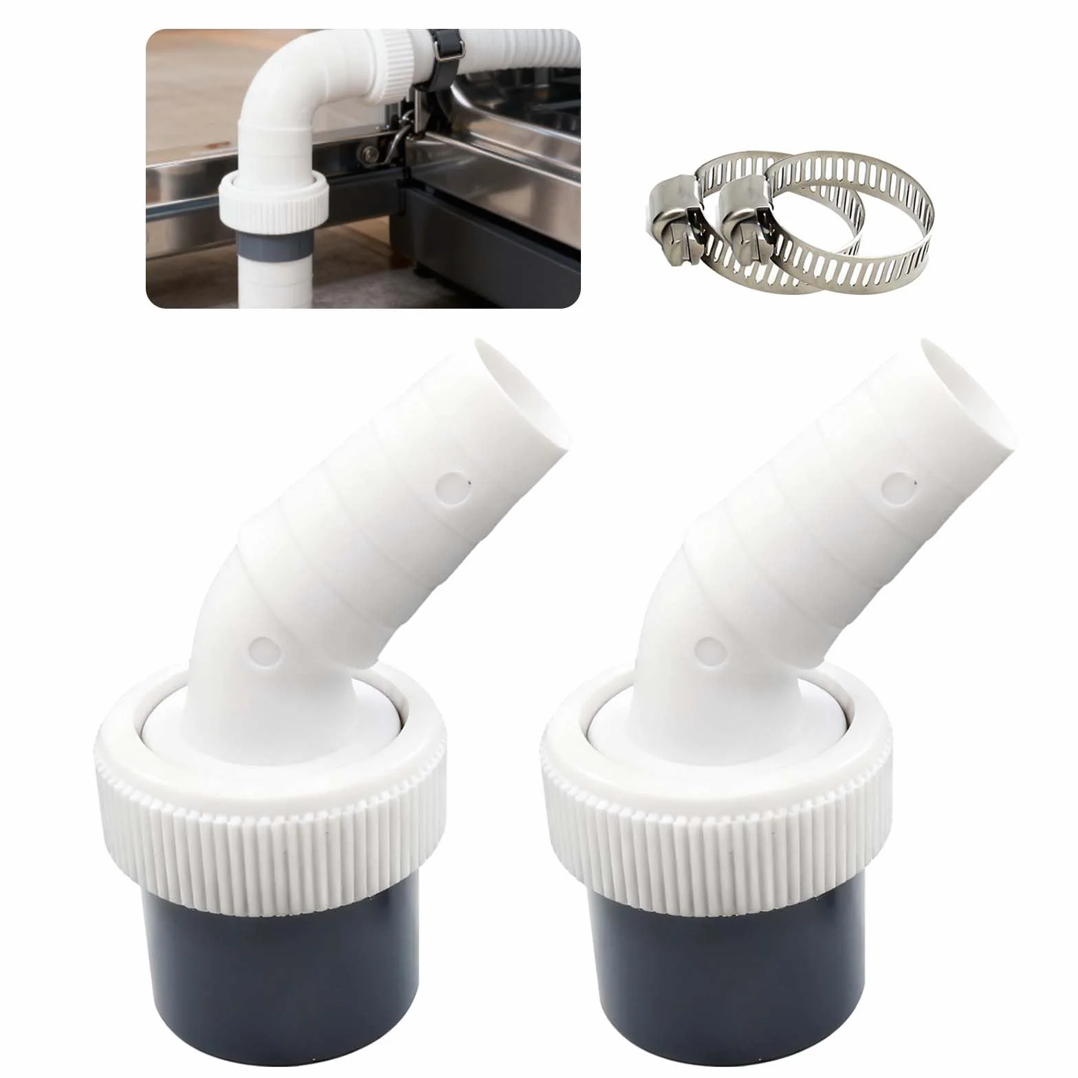 Adapter do odpływu pralki Ø18-24 mm, odpływ 40 mm, rura z obciążeniem wężowym, 2 sztuki