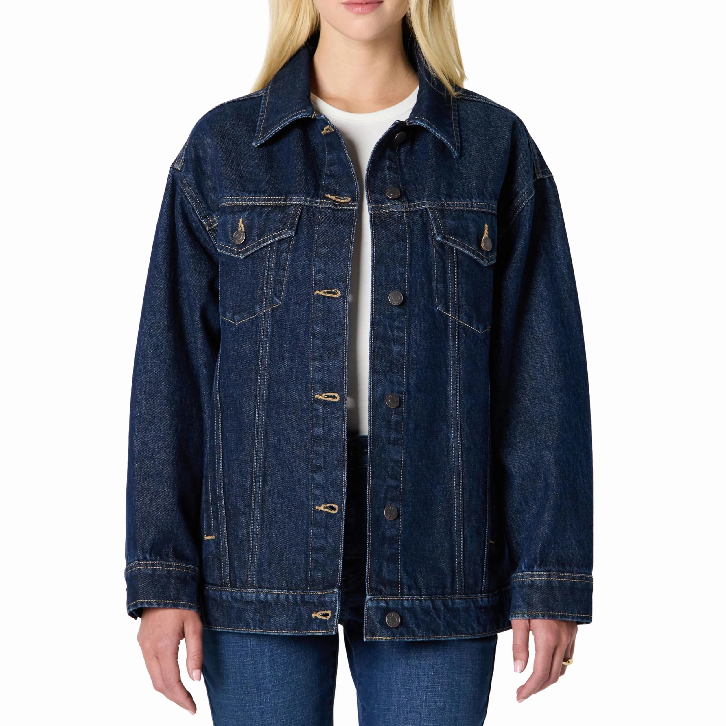 Amazon Essentials Damska kurtka typu trucker Rigid Denim Oversized-Fit