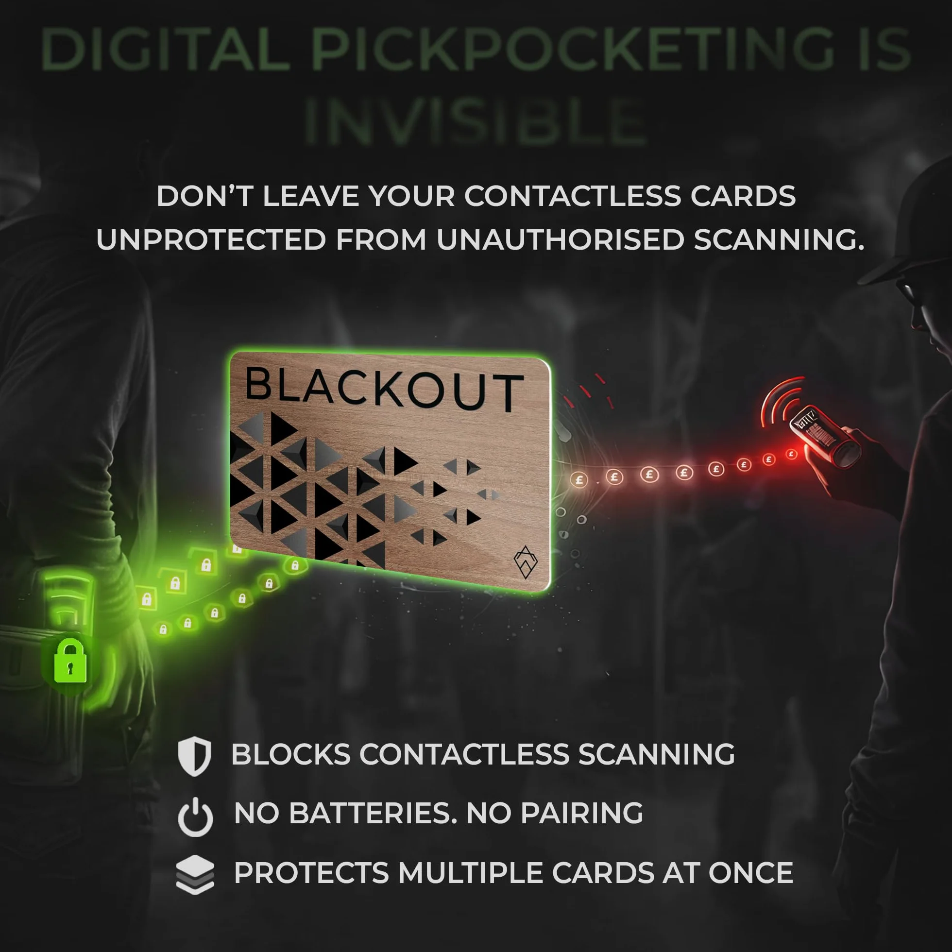 AKIELO Blackout karta blokująca RFID, ultracienka ochrona przed kradzieżą kart kredytowych, najlepsza ochrona portfeli lub torebek, 2 Stuks, Nowoczesny
