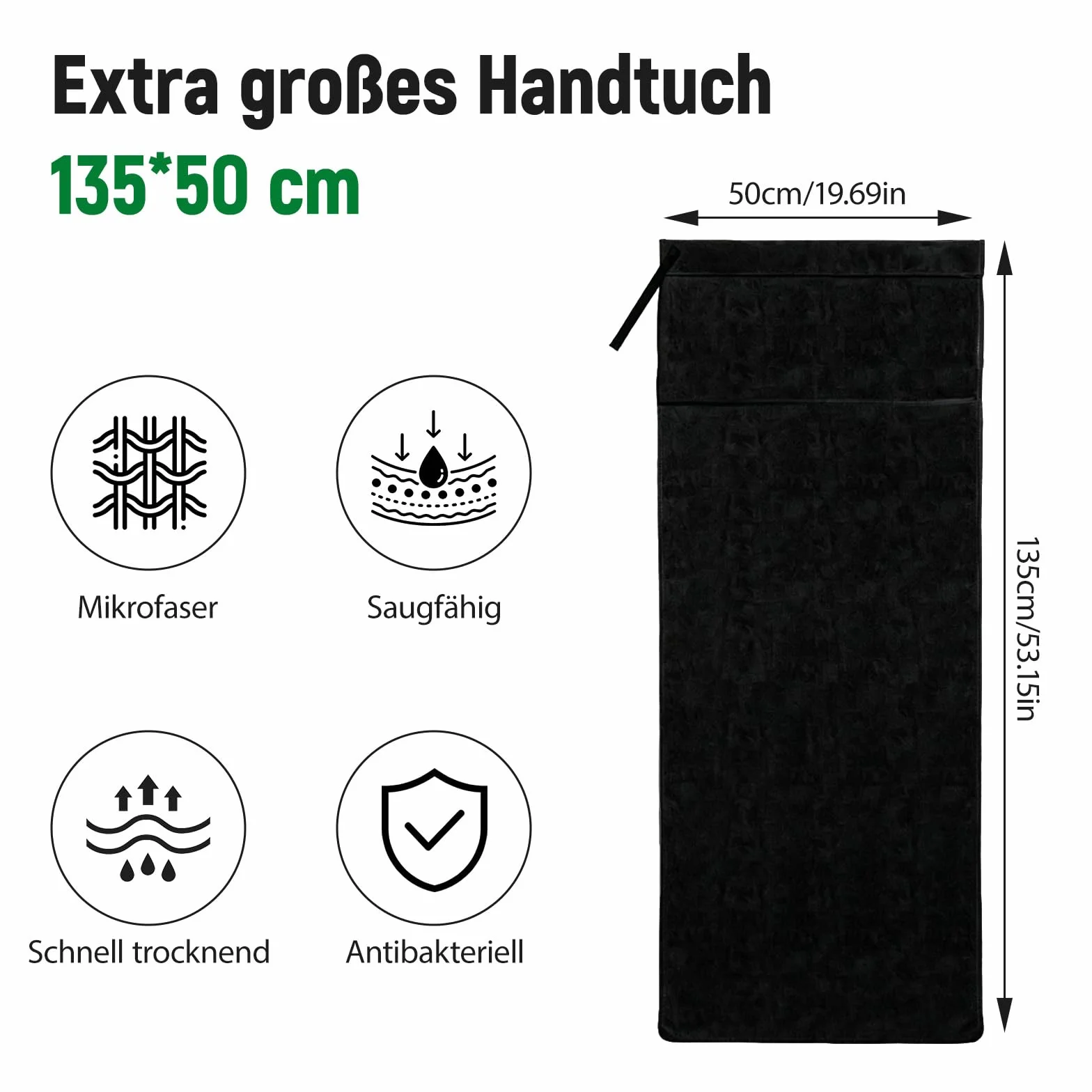 Ręcznik sportowy fitness 135 x 50 cm ciemnoszary antypoślizgowy szybkoschnący