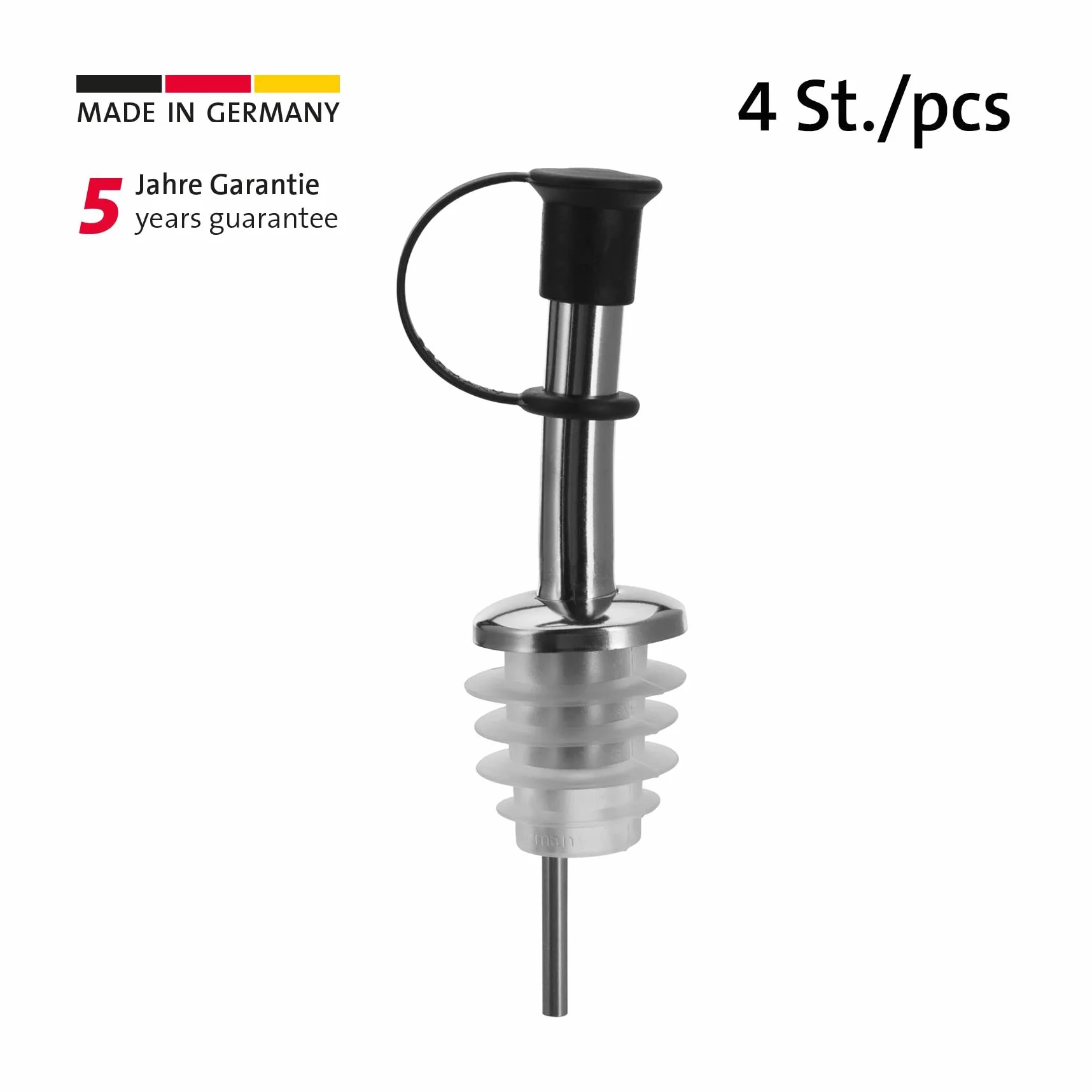 Westmark 4 lejki do butelek alkoholowych/oleju, z klapką, z rurkami wentylacyjnymi, metal/stal nierdzewna, korek silikonowy, standard Inox, srebrny, 453322E3