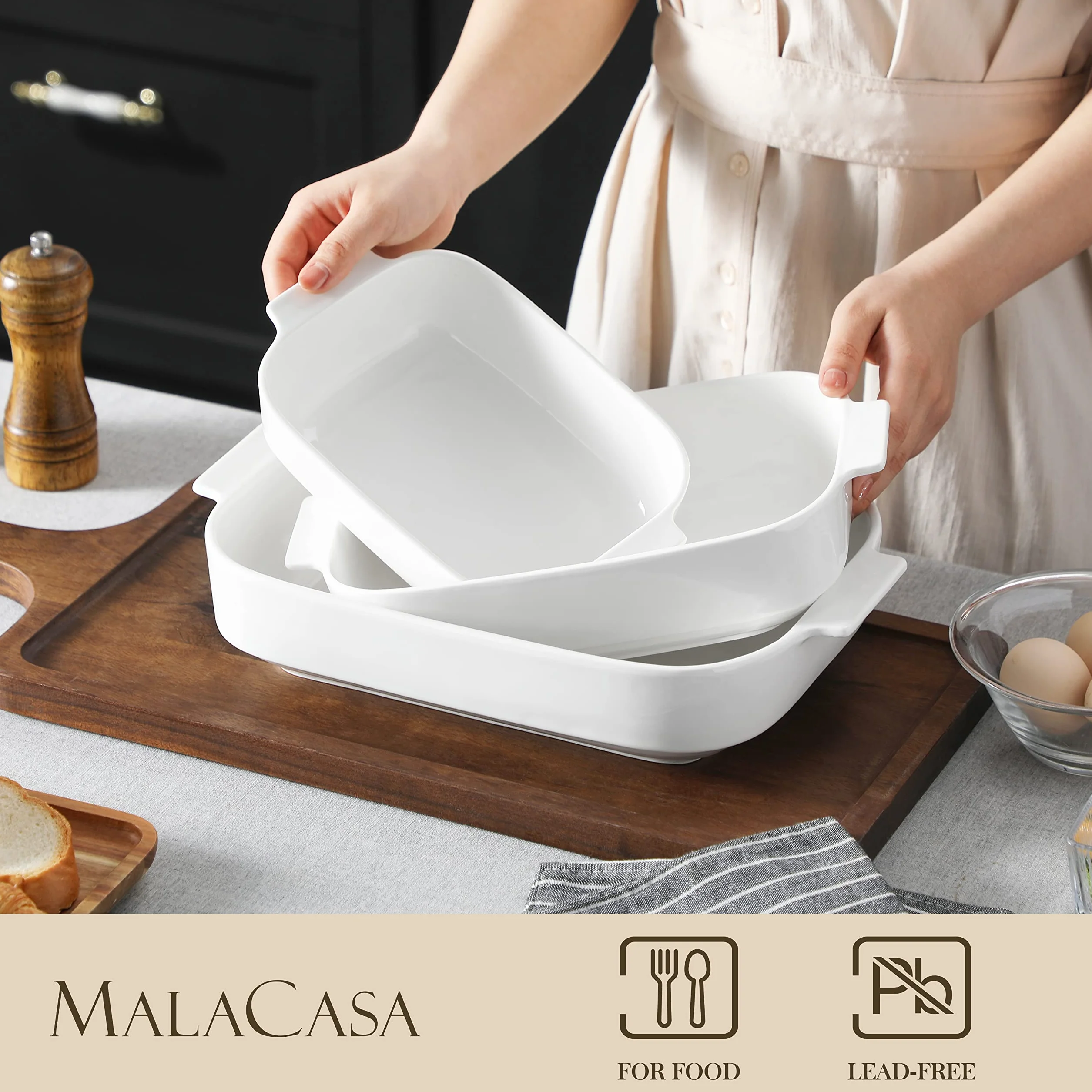 MALACASA Zestaw 3 sztuk ceramicznych naczyń do zapiekanek BAKE