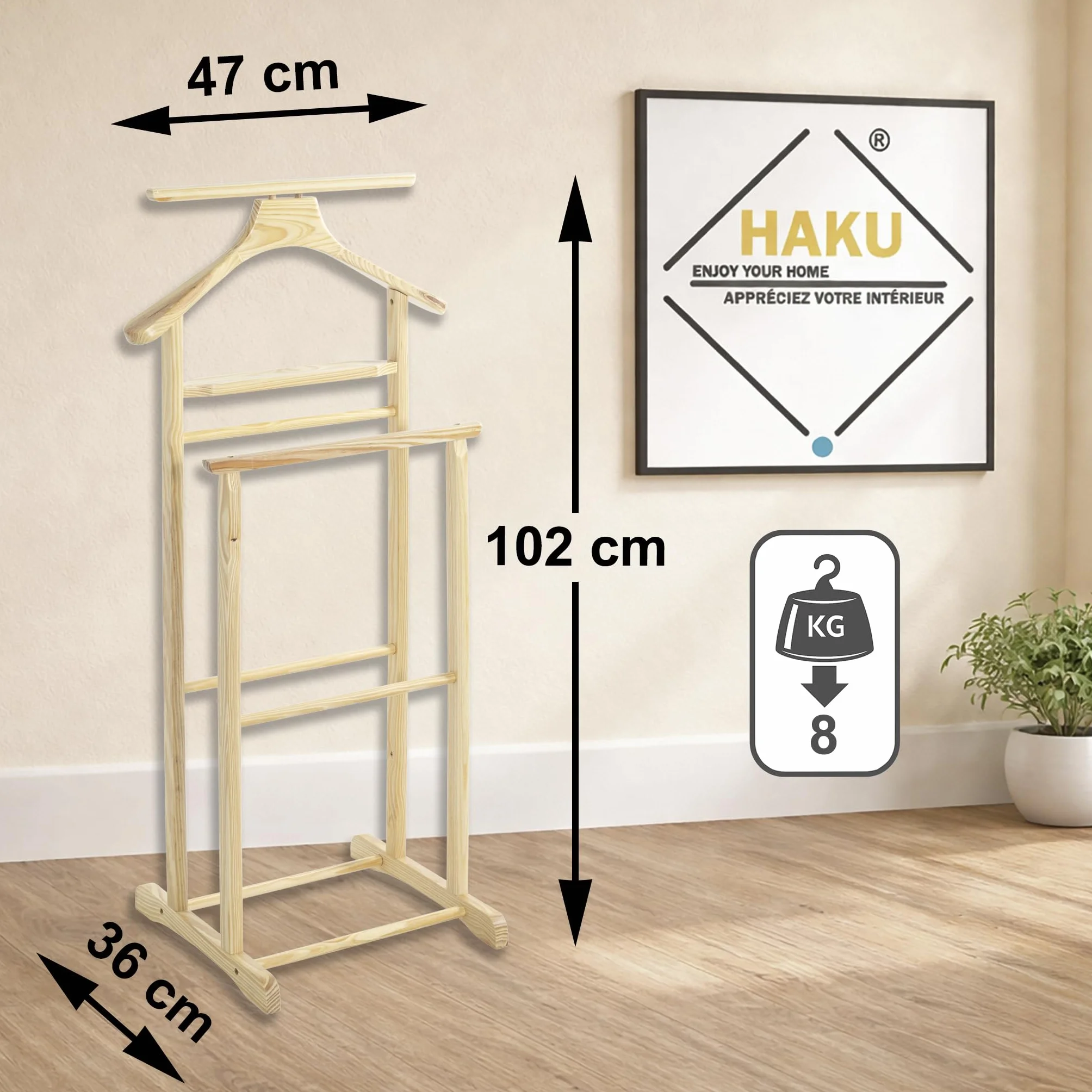 HAKU stojak na ubrania z litego drewna 47 x 102 x 36 cm tradycyjny