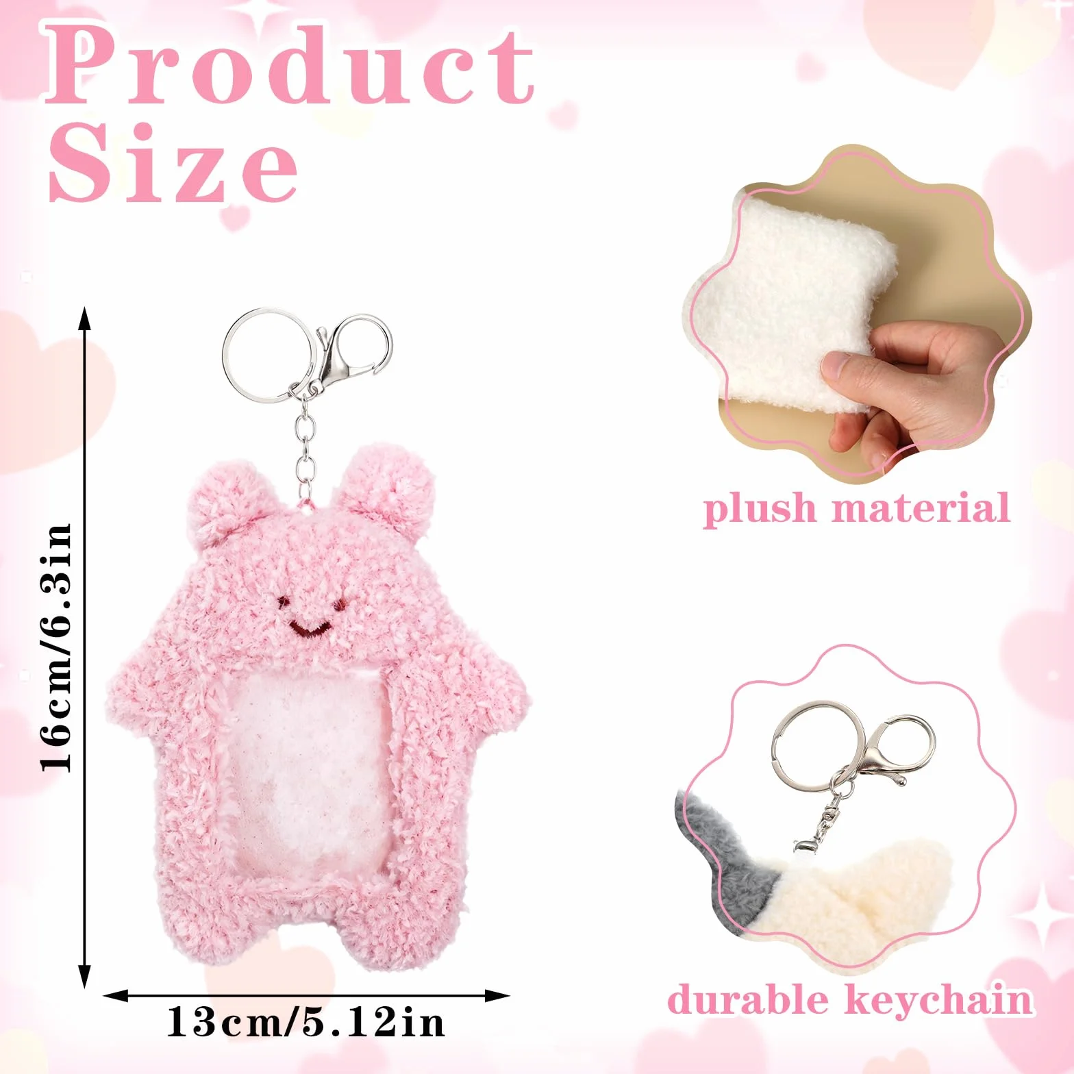 oruola Zestaw 2 pluszowych etui na karty fotograficzne, pluszowe etui na karty z brelokiem, uchwyt na zdjęcia dla dziewczynek, etuis na kartys Kawaii z białym kotem i różowym króliczkiem