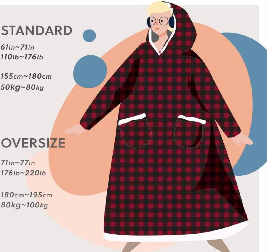 Przytulny koc z rękawami oversize z kapturem bluza Sherpa dla kobiet i mężczyzn niebieski