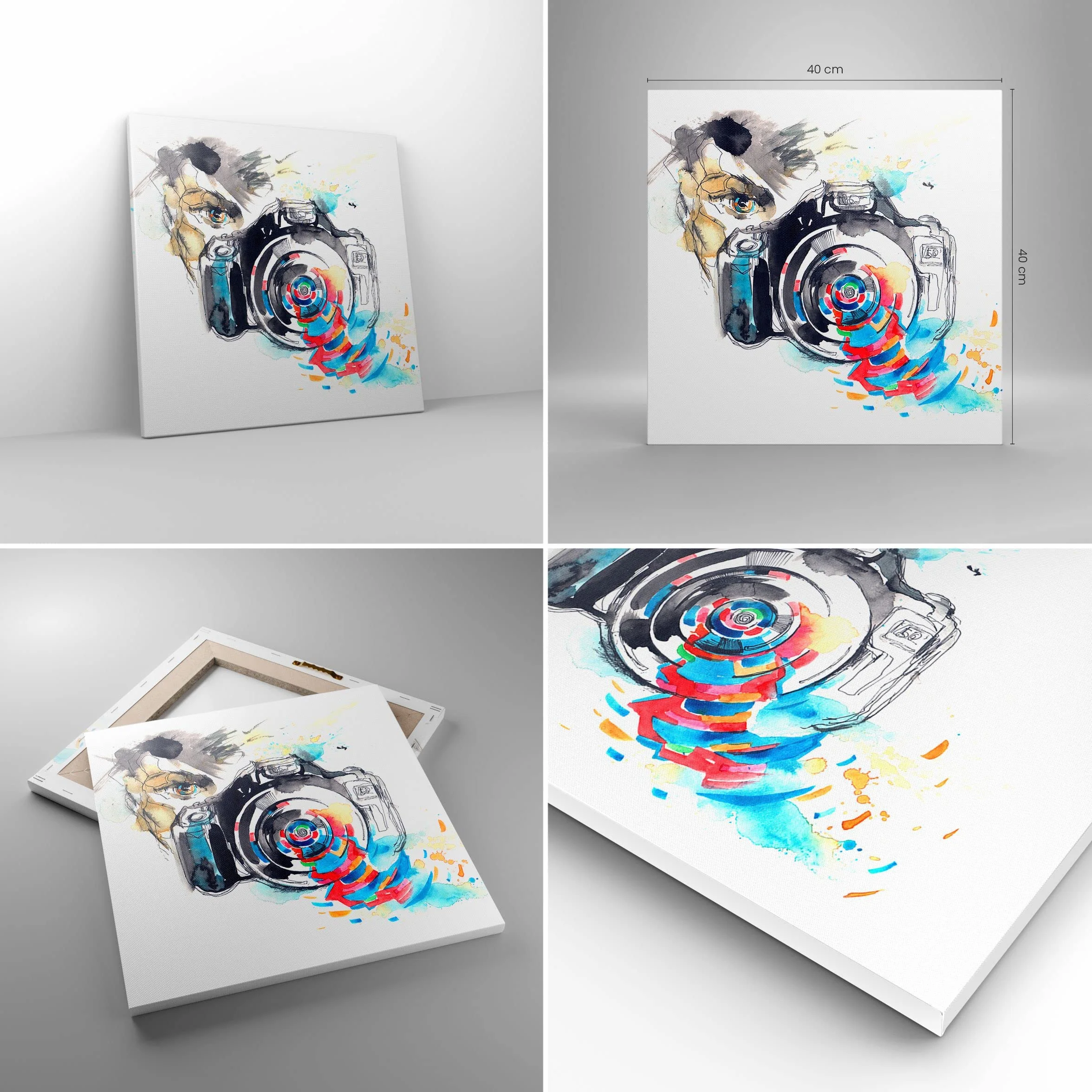 ARTTOR Obraz na płótnie w ramie Fotograf Aparat ostrość hobby Nowoczesny 40x40cm Dekoracja ścienna Salon Sypialnia Kuchnia Deko Obrazy Art Foto Mały Sztuka na ścianę Wall Decor Canvas AC40x40-3022