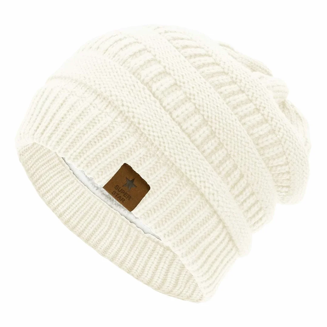 Czapka damska zimowa z dzianiny beanie gruba ciepła podszewka