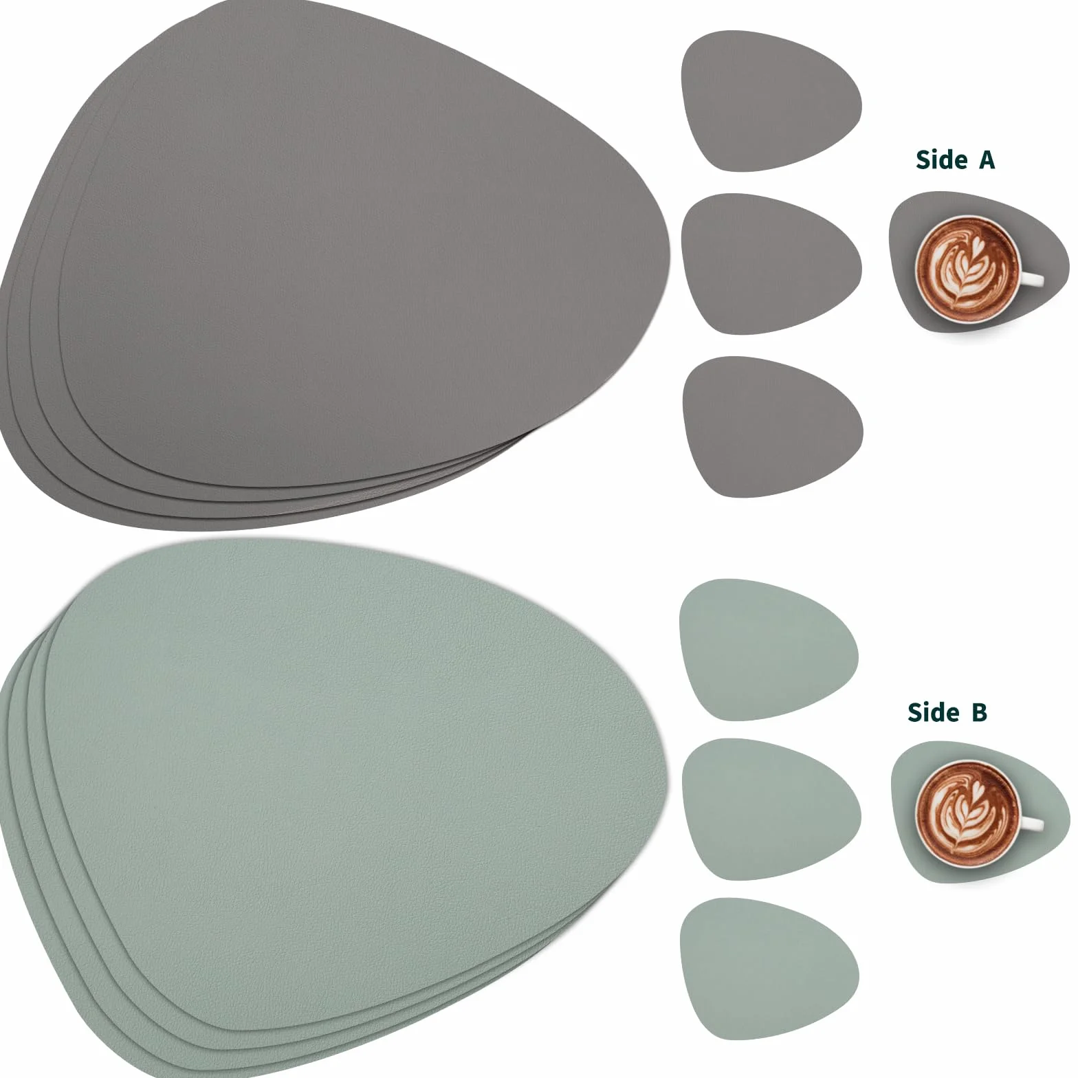 Skórzane maty stołowe PU wodoodporne dwustronne antypoślizgowe zestaw 4 szt. szara szałwia