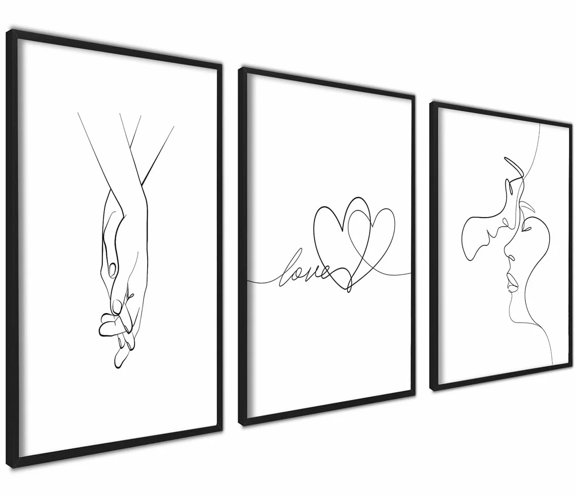 Zestaw plakatów Line Art Love 3 sztuki 30 x 40 cm czarno-białe cytaty dekoracja ścienna bez ramy