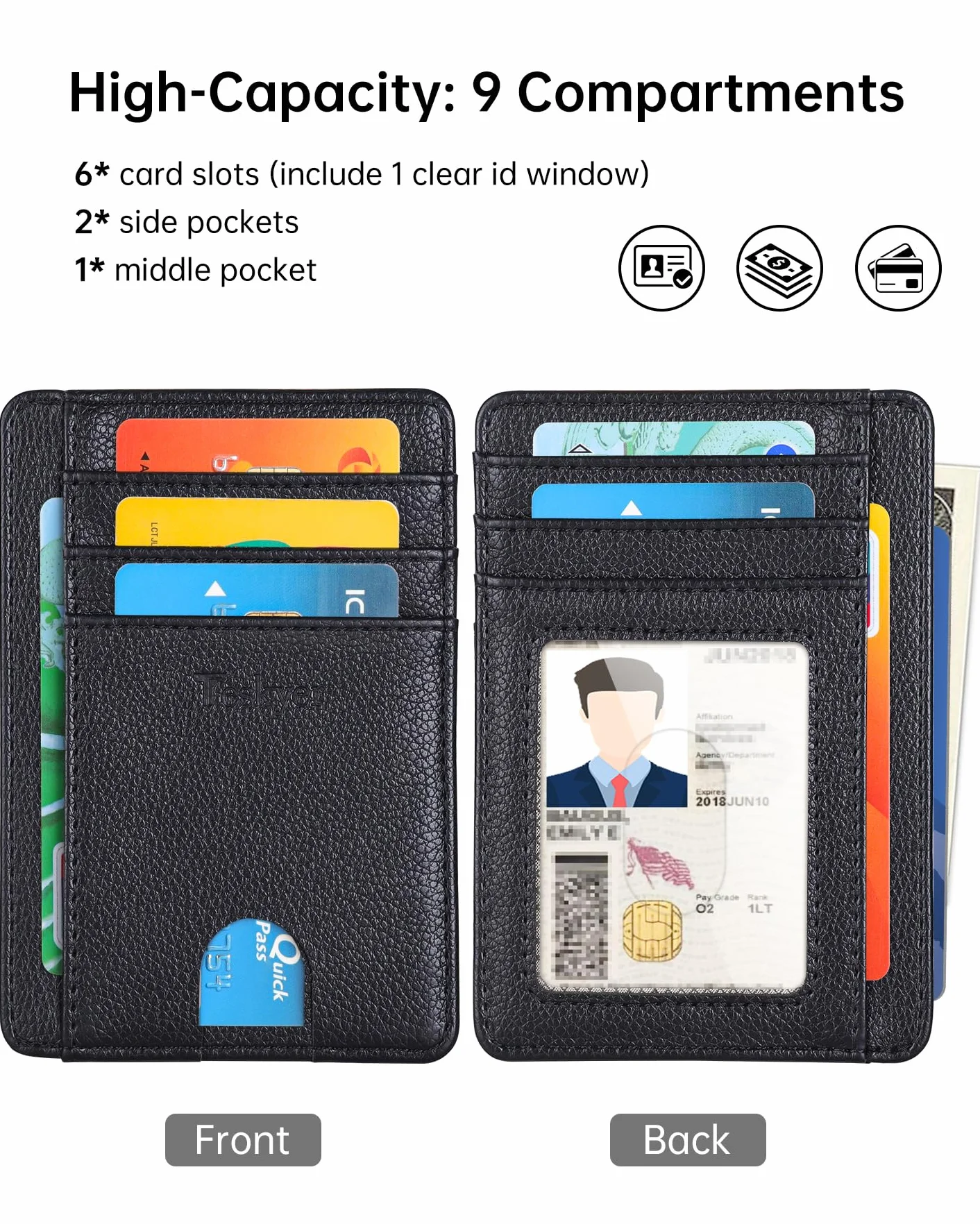 Teskyer Portfel na karty RFID Slim Czarny 11.7 x 8.1 x 1 cm