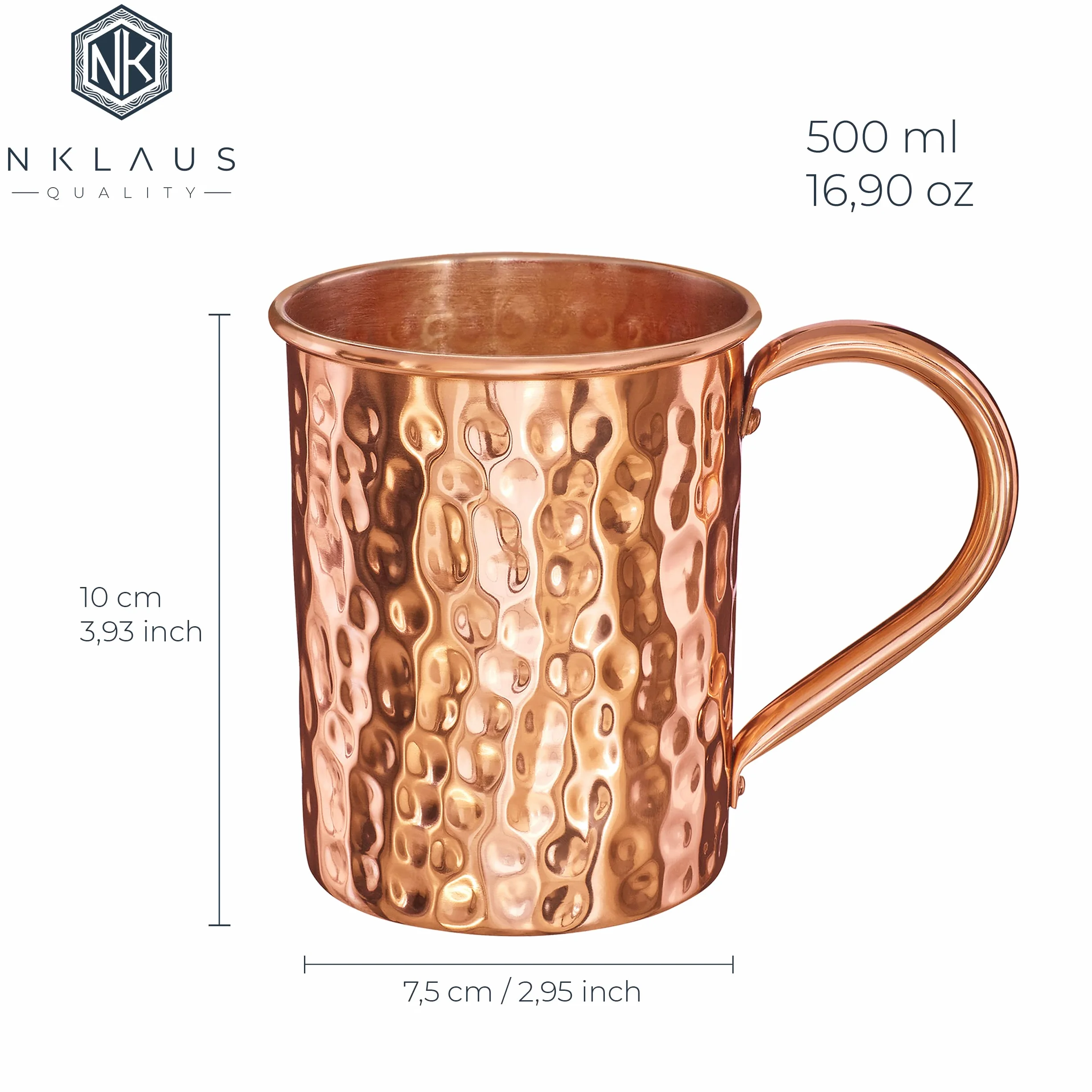 NKlaus kubek miedziany 100% czysta miedź 500 ml Moscow Mule 2 x 145 g