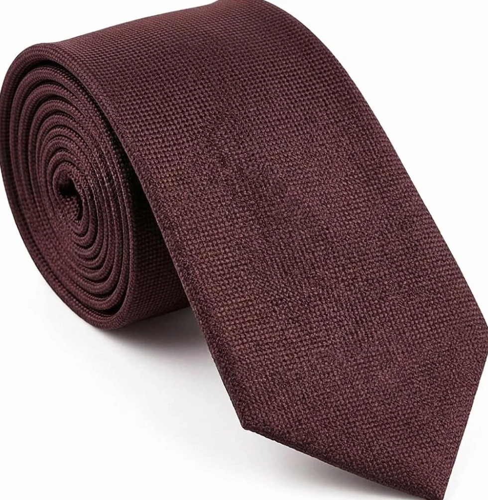 Męski brązowy wąski wąski krawat 150 x 5 cm mikro-Check w kratkę, elegancki jednolity kolor na uroczystość i biznes