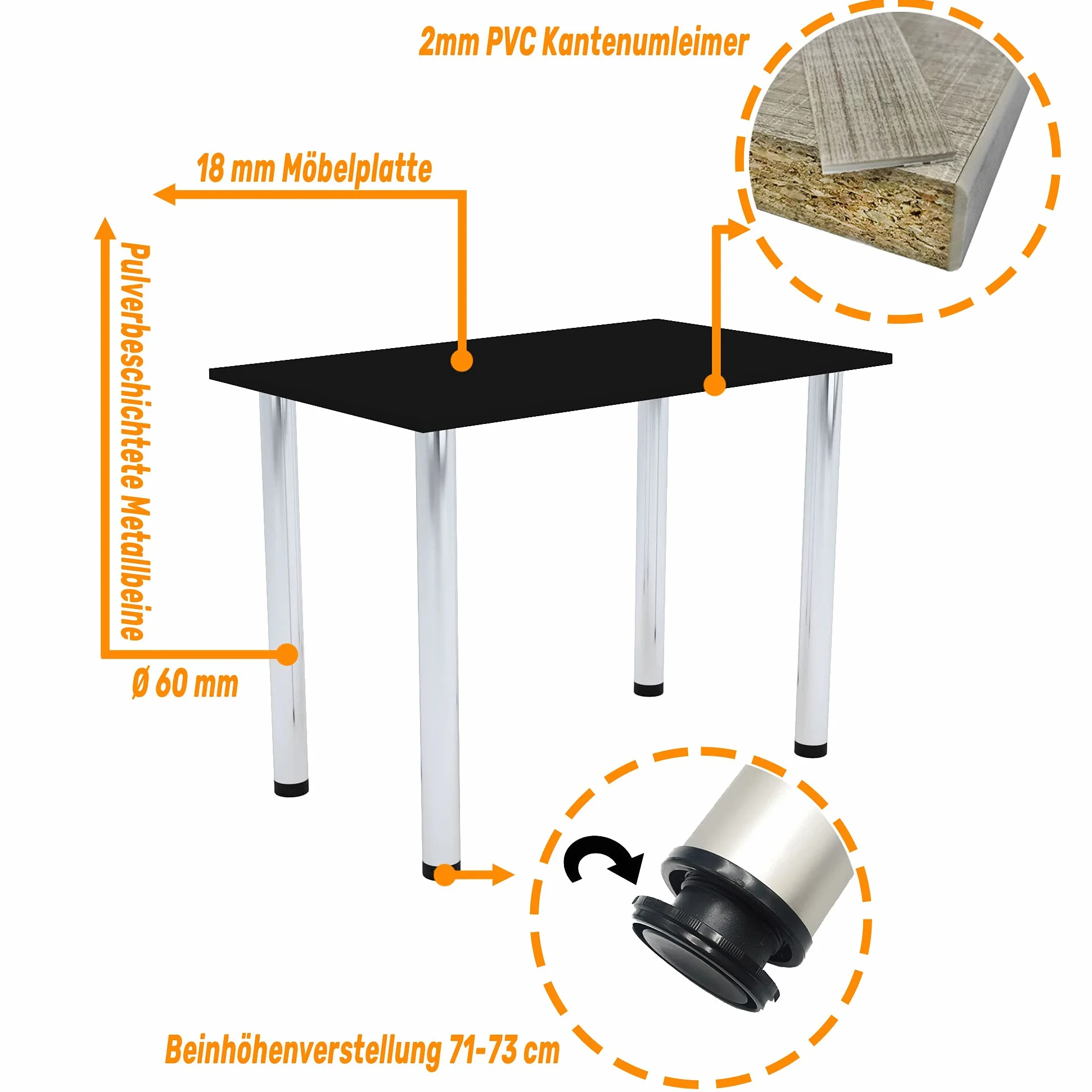 Stół Do Jadalni 90x60 Czarny Chromowane Nogi