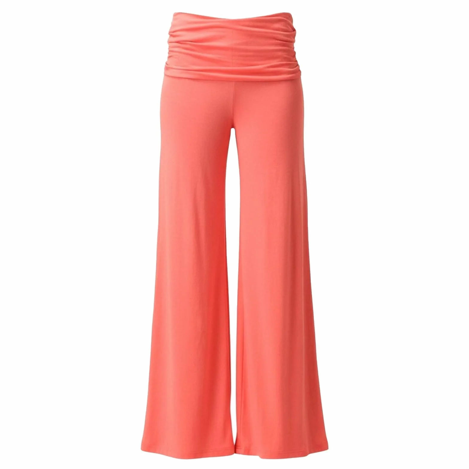 Coral Fold Over Yoga Pants damskie spodnie do jogi, szerokie spodnie z marszczeniem, luźny krój, jednokolorowe 2026, koralowe spodnie plisowane, szerokie spodnie Palazzo z wysokim ściągaczem