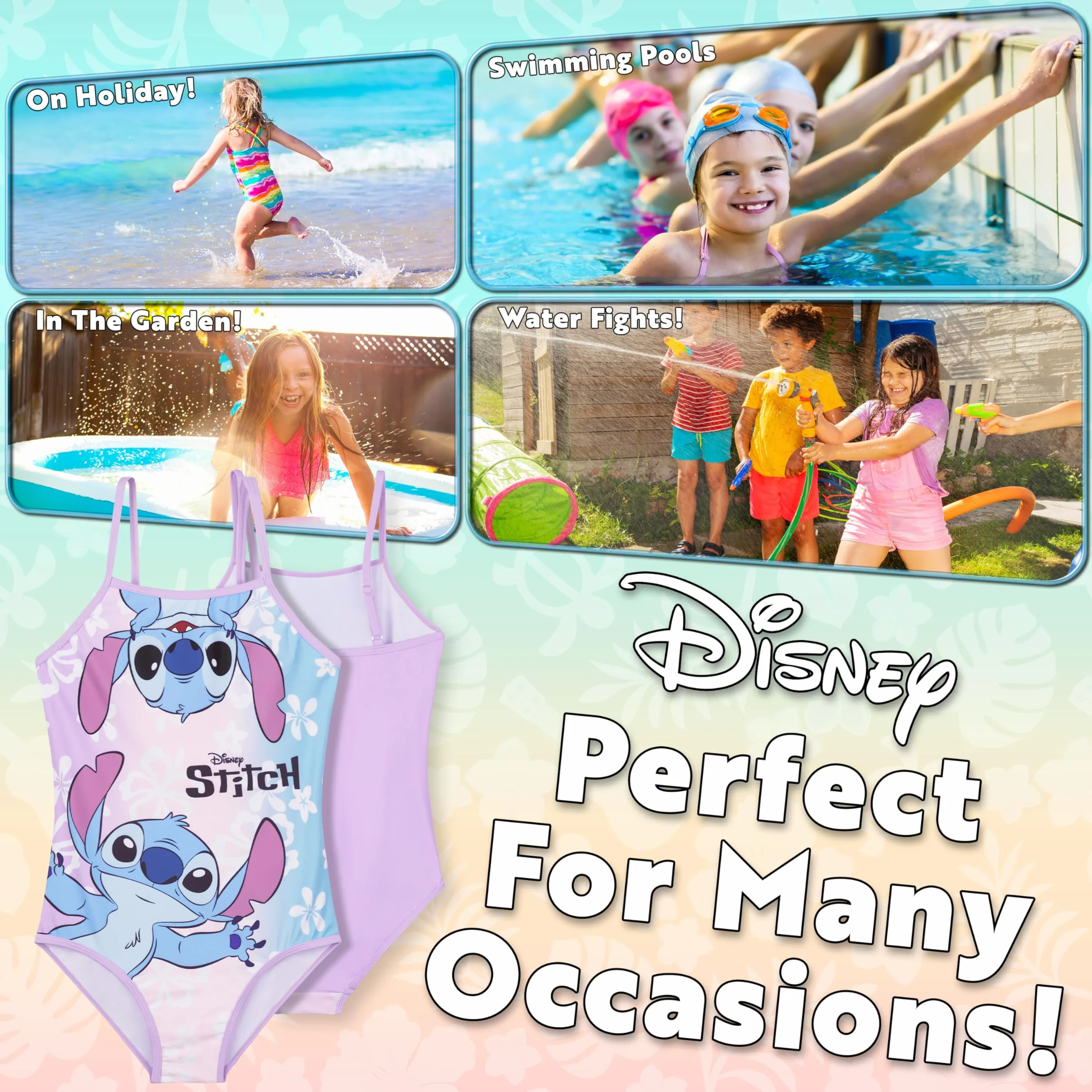 Disney Jednoczęściowy elastyczny stitch dziewczęcy strój kąpielowy, szybkoschnący, na plażę i basen