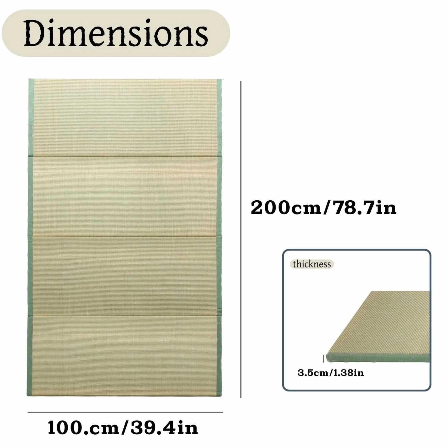 4-krotnie Japońska Mata Tatami, Naturalny Produkt Z Podłożem Bez Poślizgu, Mata Tatami Do Sypialni Herbaciarnia I Studia Jogi(Size:100X200X3..5cm)